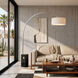 Iconic 95 inch 14 watt Satin Nickel and Black Arc Floor Lamp Portable Light in White Linen