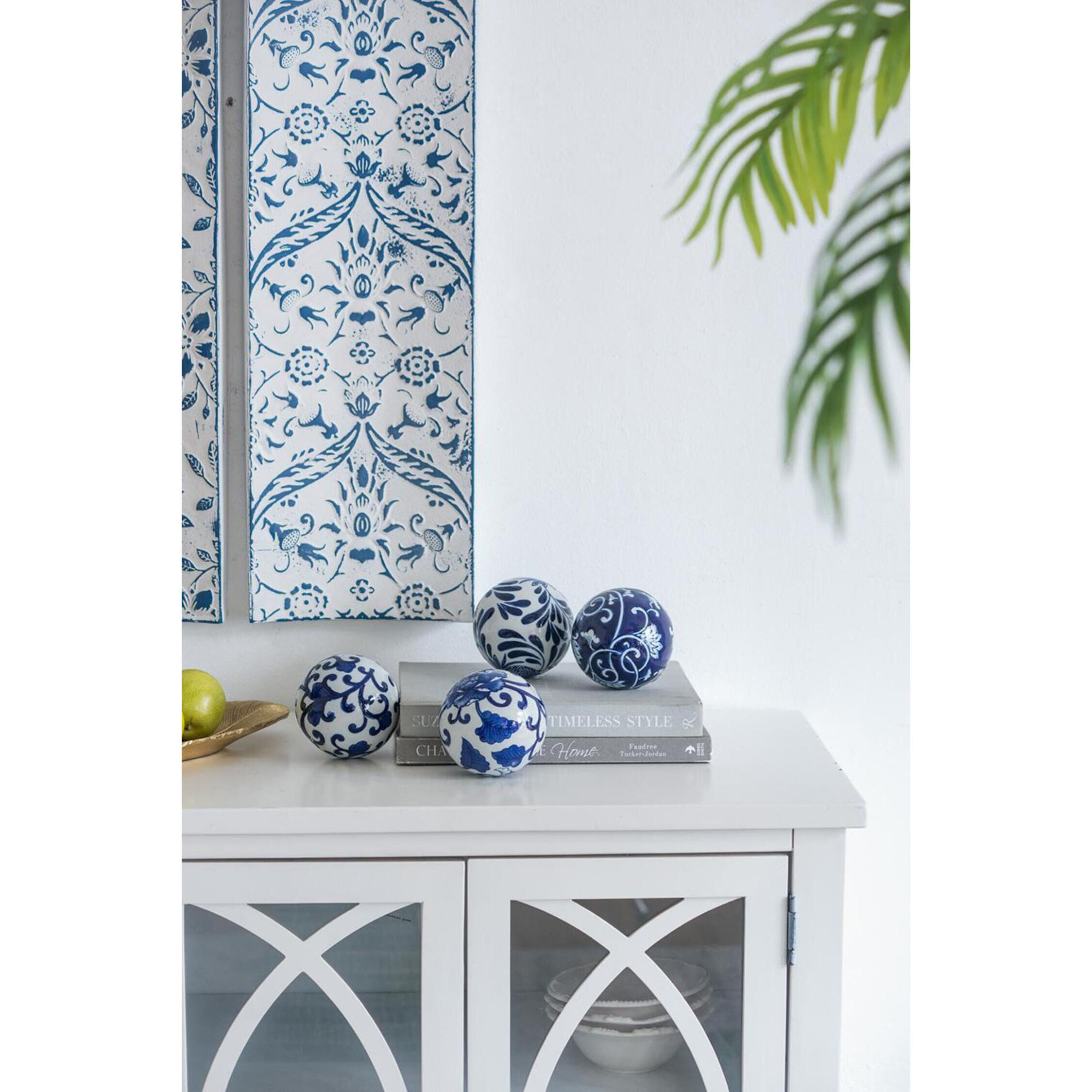 Aline Blue/White Decorative Orb, Set of 4