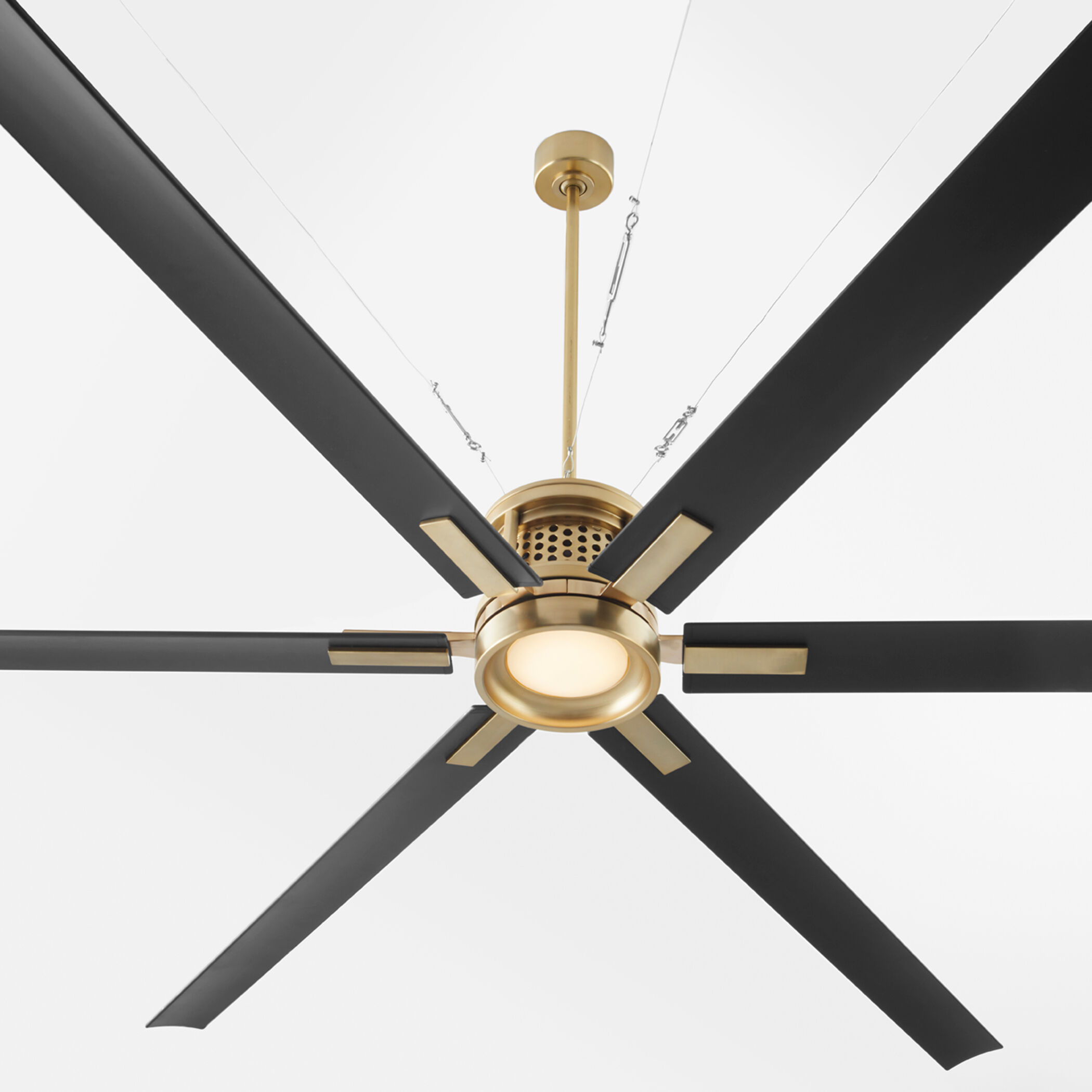 Zeus 120 inch Aged Brass with Matte Black Blades Patio Fan