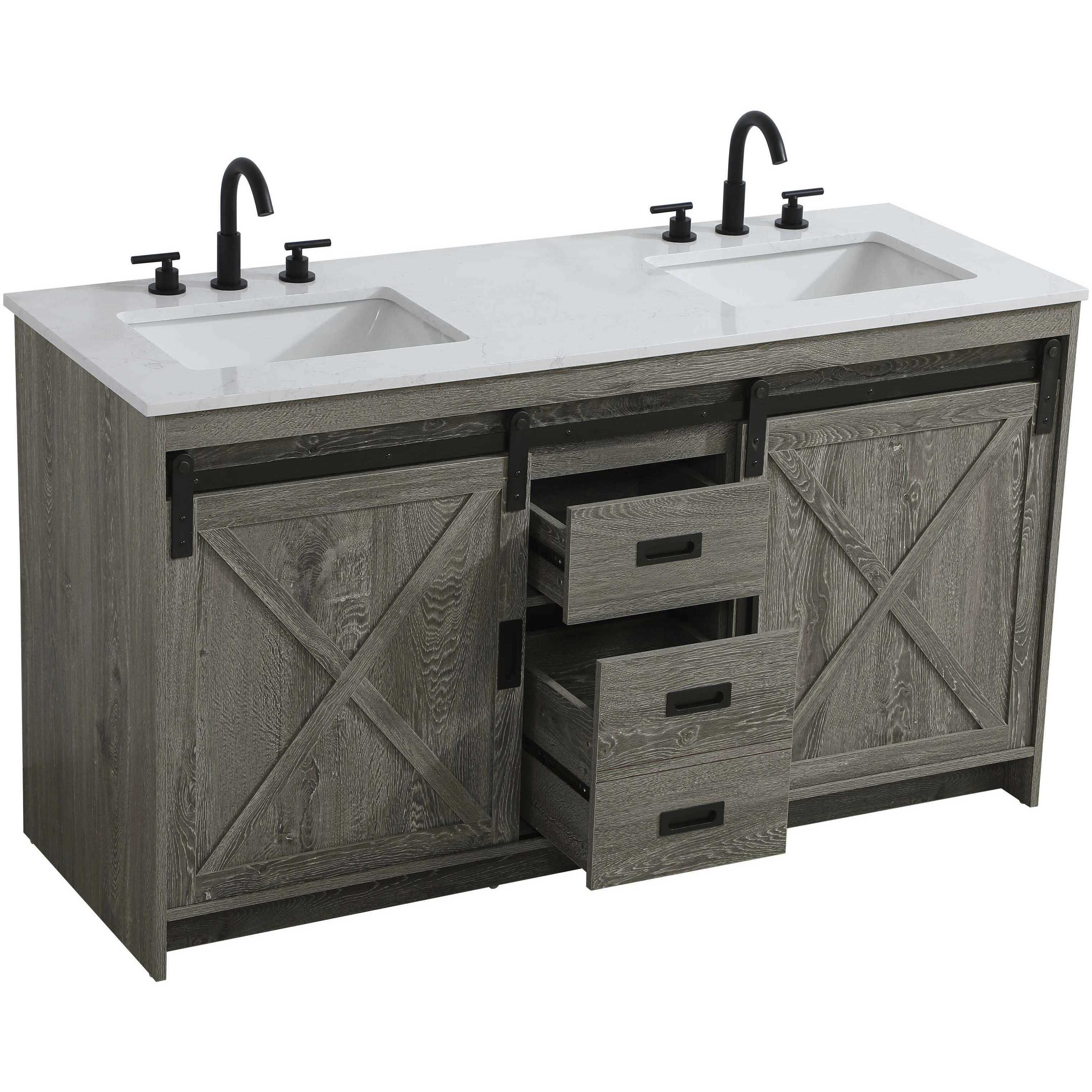 Austin 60 X 34 inch Rustic Grey Bathroom Vanity Cabinet