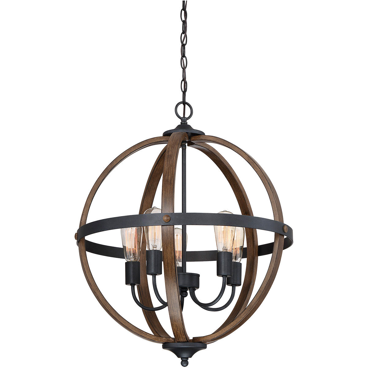 Farmhouse 5 Light 22 inch Wood with Black Chandelier Ceiling Light