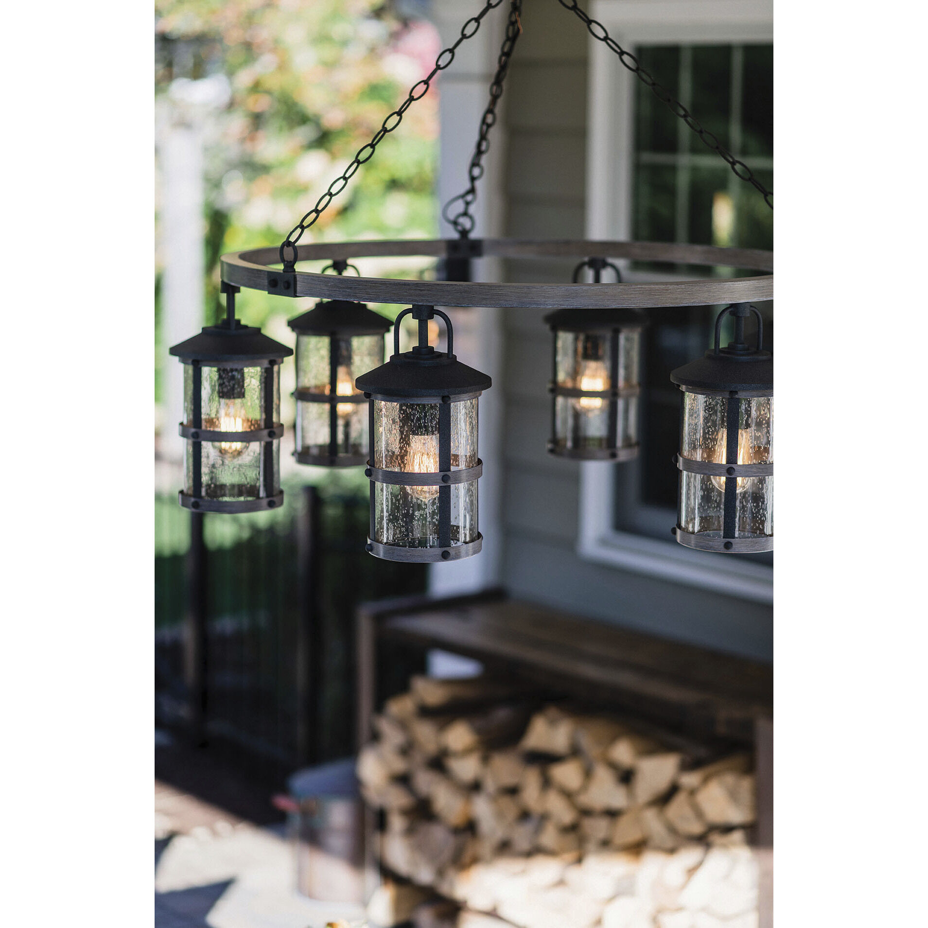 Open Air Lakehouse 6 Light 42 inch Aged Zinc with Driftwood Gray Outdoor Hanging in Non-LED, Estate Series