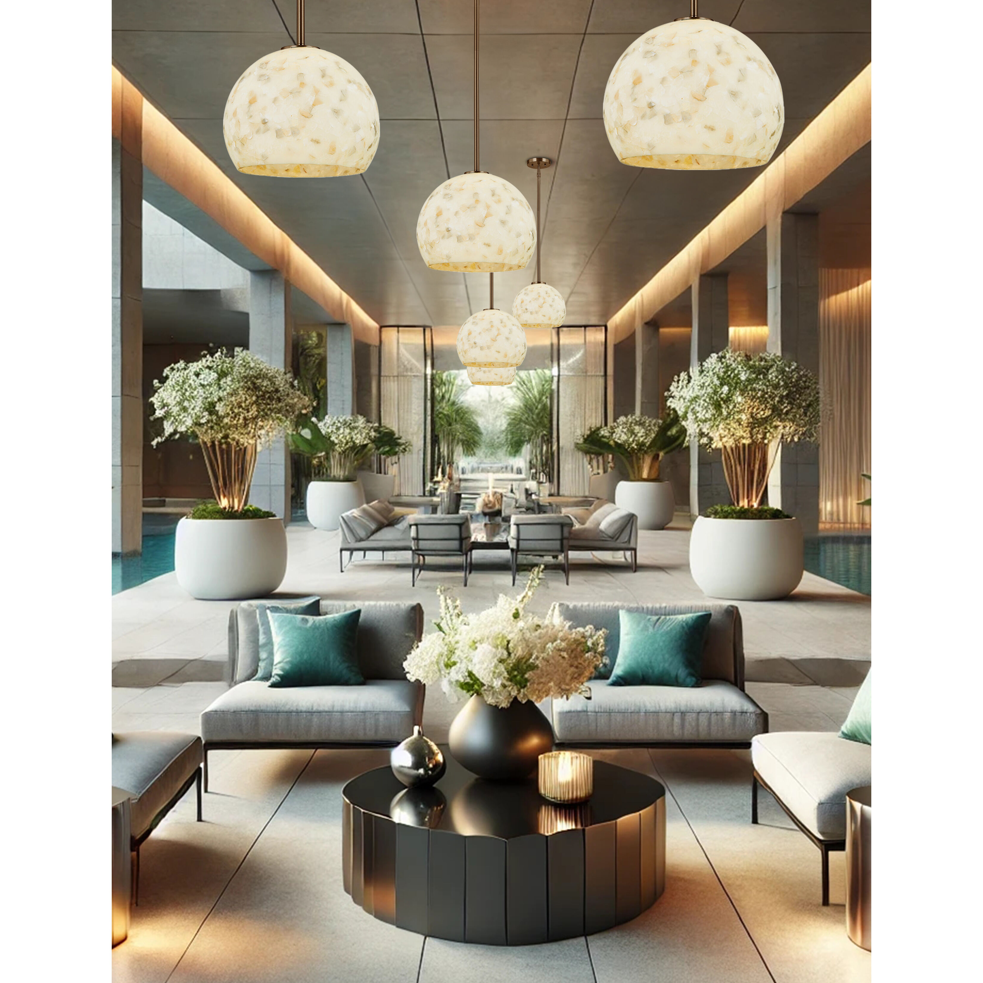 Alabaster Rocks Collection Pendant Ceiling Light in Brushed Brass, Globe Family