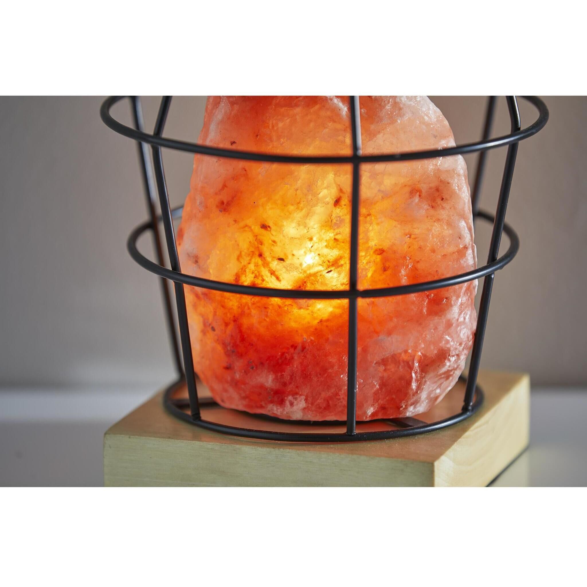 Faith 8 inch 7 watt Black Metal with Pink Himalayan Salt Rock & Wood Himalayan Salt Table Lamp Portable Light, Simplee Adesso
