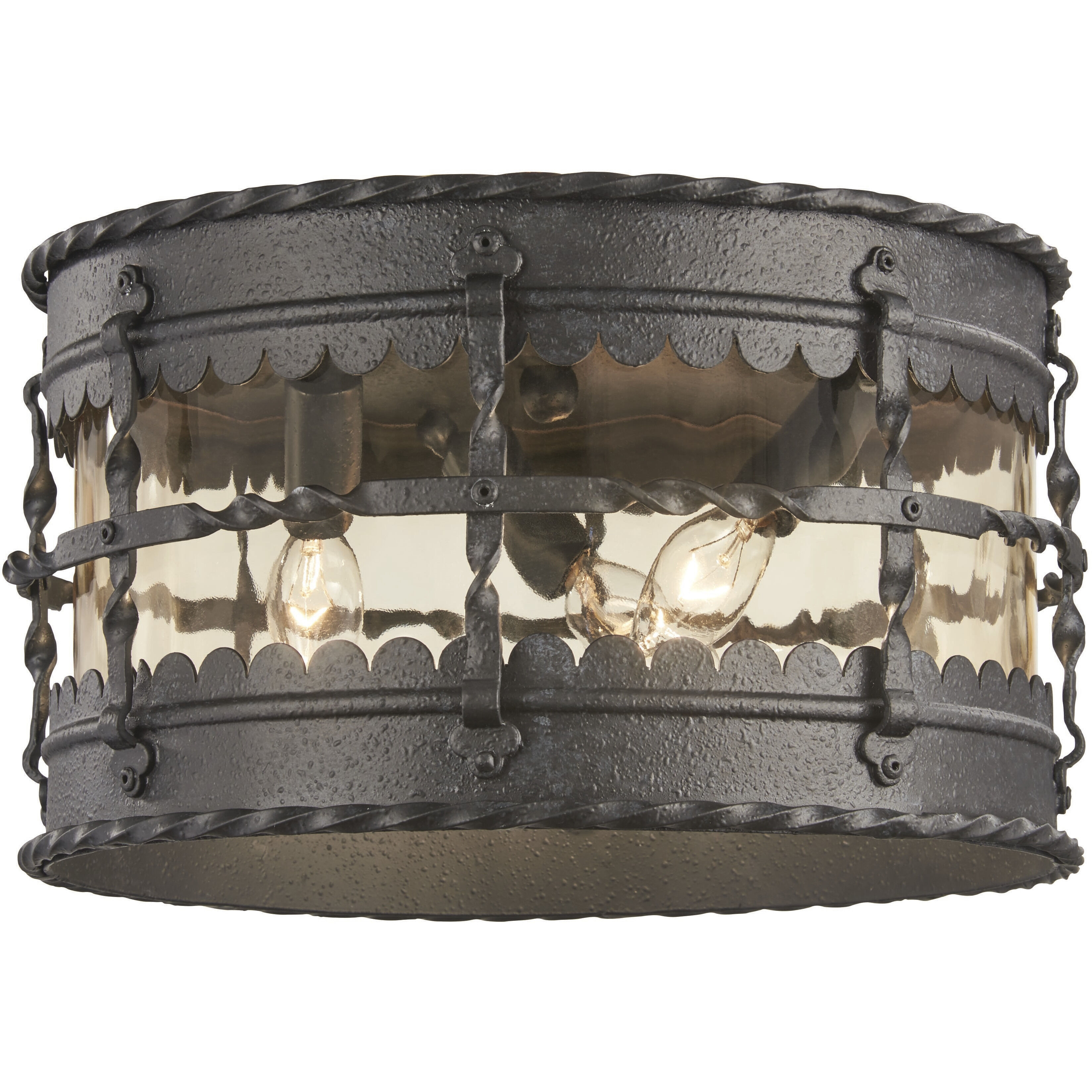 Mallorca 3 Light 12.75 inch Spanish Iron Outdoor Flush Mount, The Great Outdoors