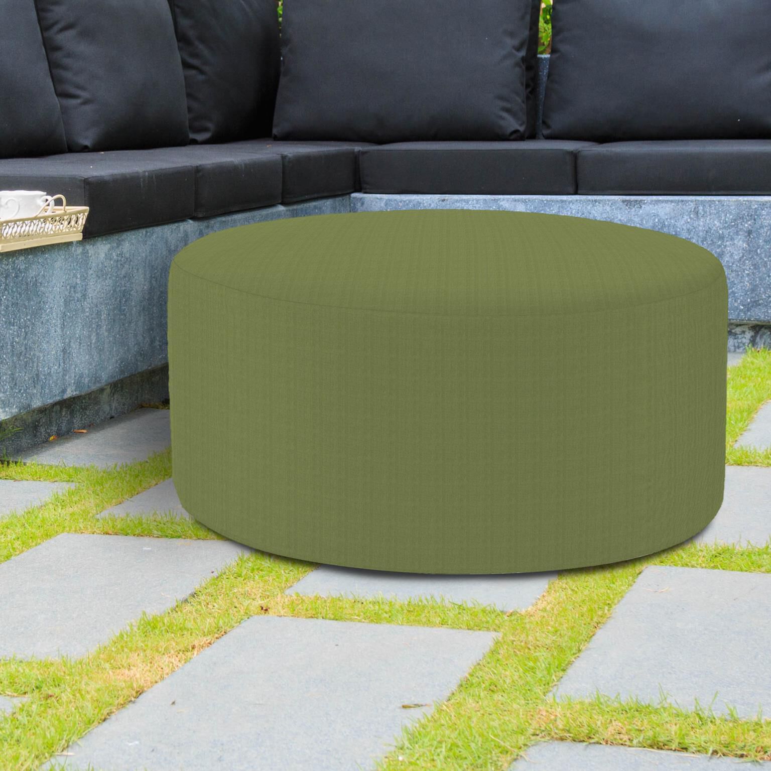 Universal 18 inch Seascape Moss Outdoor Round Ottoman with Slipcover
