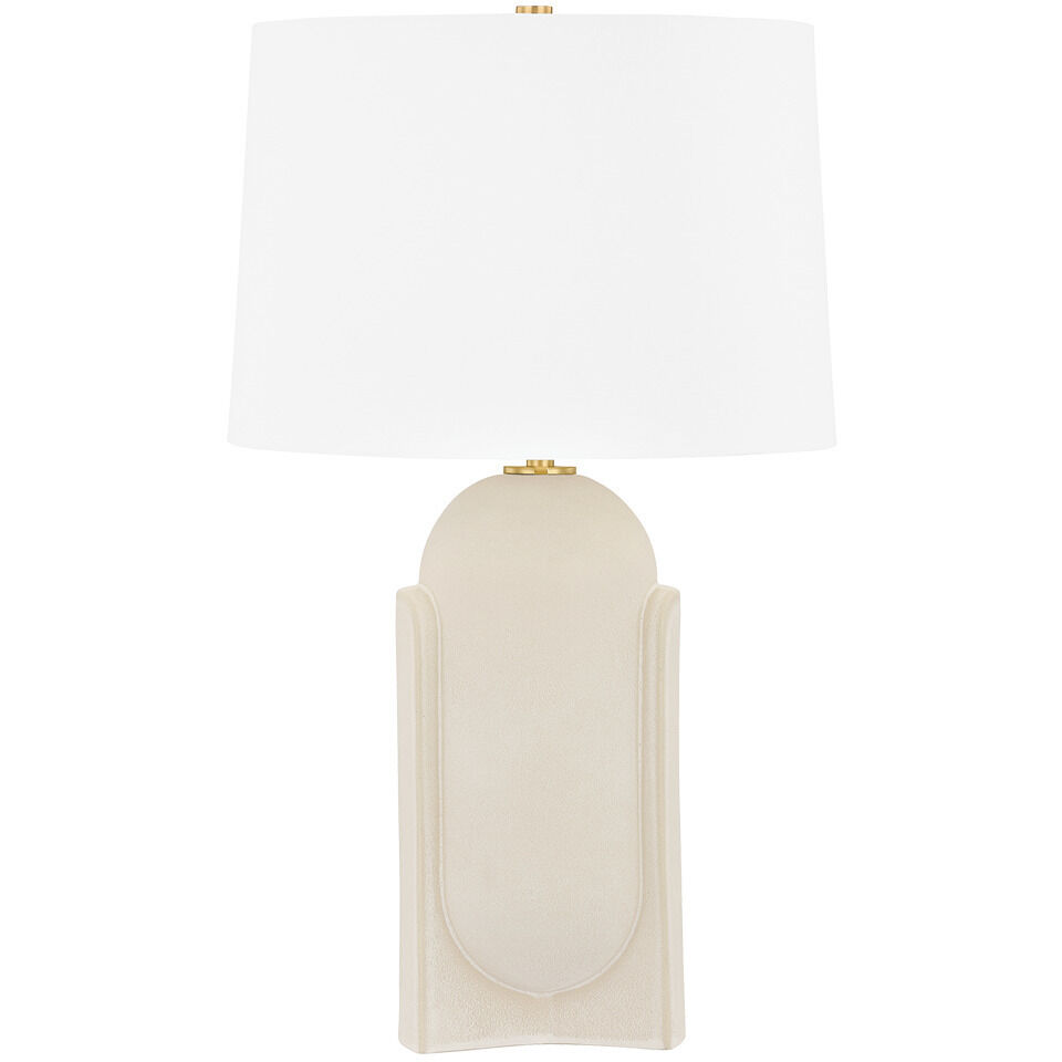 Leeston 27 inch 15 watt Aged Brass and Ceramic Moonstone Sand Table Lamp Portable Light