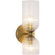 Alora Mood Nelly 2 Light 4 inch Brushed Gold Wall/Vanity Light Wall Light in Clear Ribbed Glass Shade