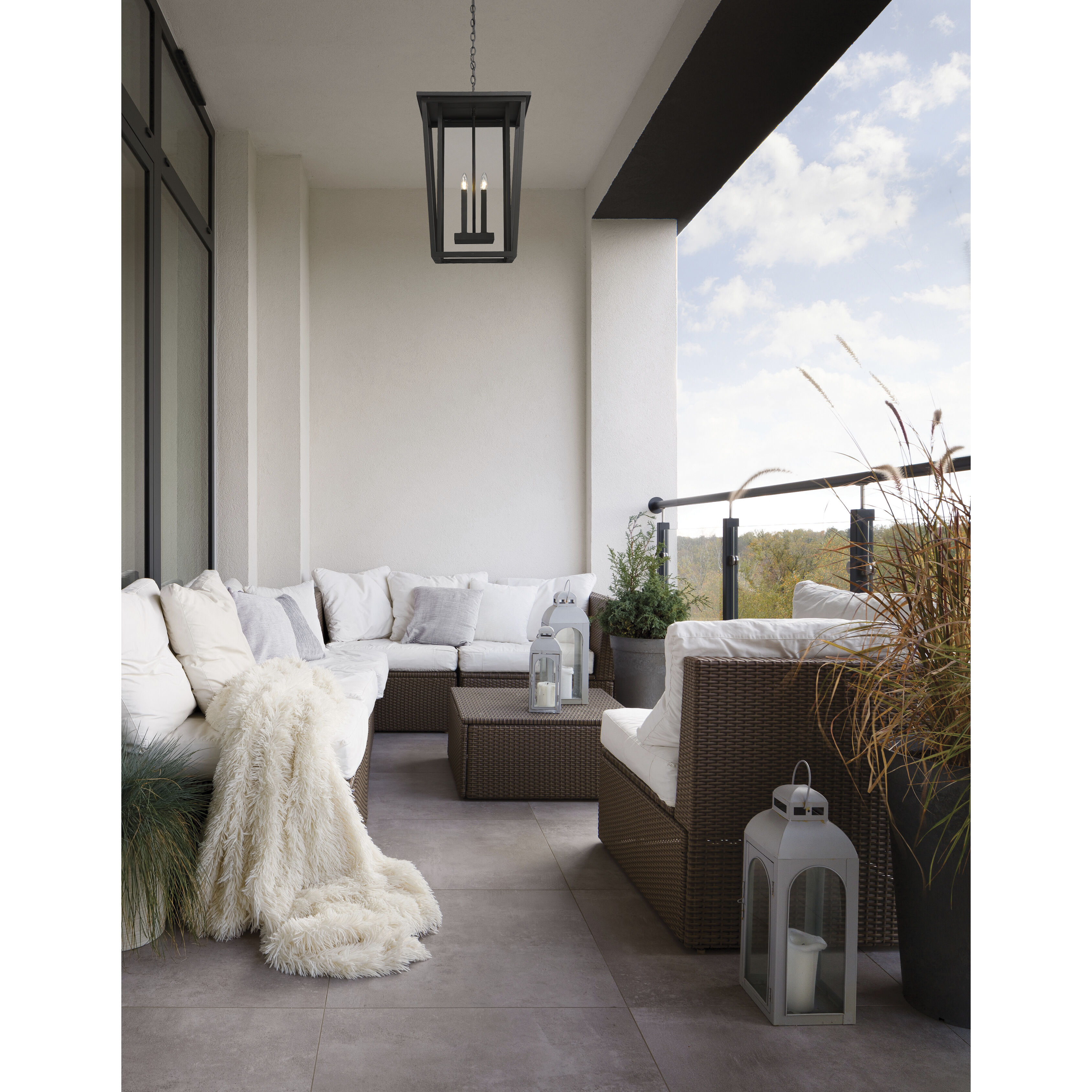 Seoul 4 Light 18 inch Black Outdoor Chain Mount Ceiling Fixture