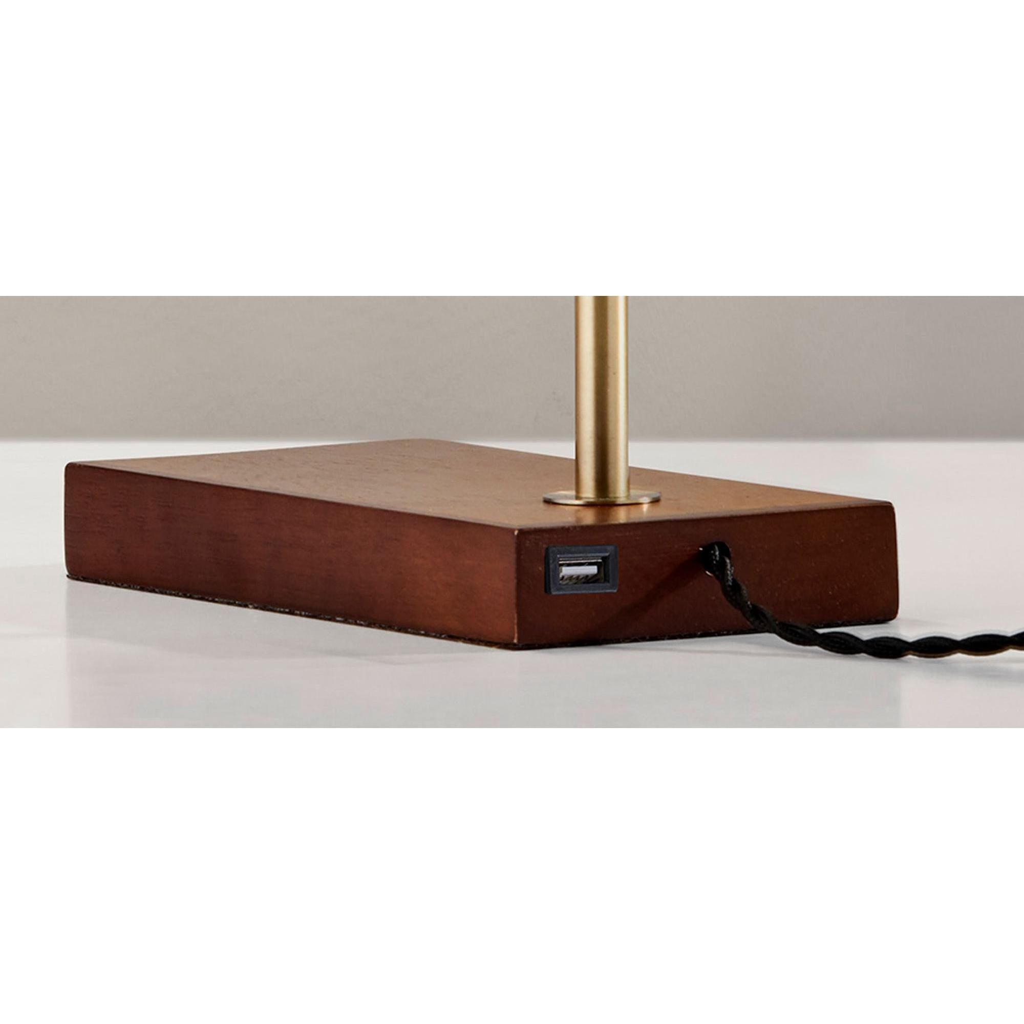 Barrett 17 inch 7.00 watt Walnut with Antique Brass Accents Desk Lamp Portable Light, with USB Port 
