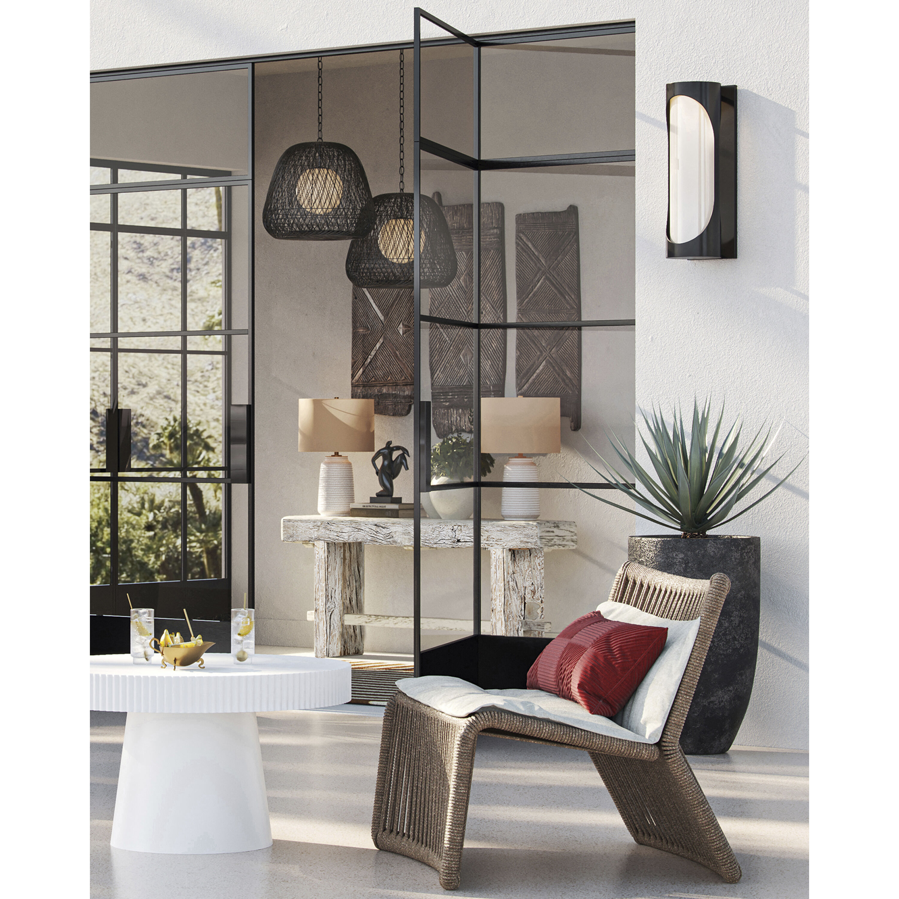 Swale LED 27 inch Black/White Outdoor Wall Sconce, Large