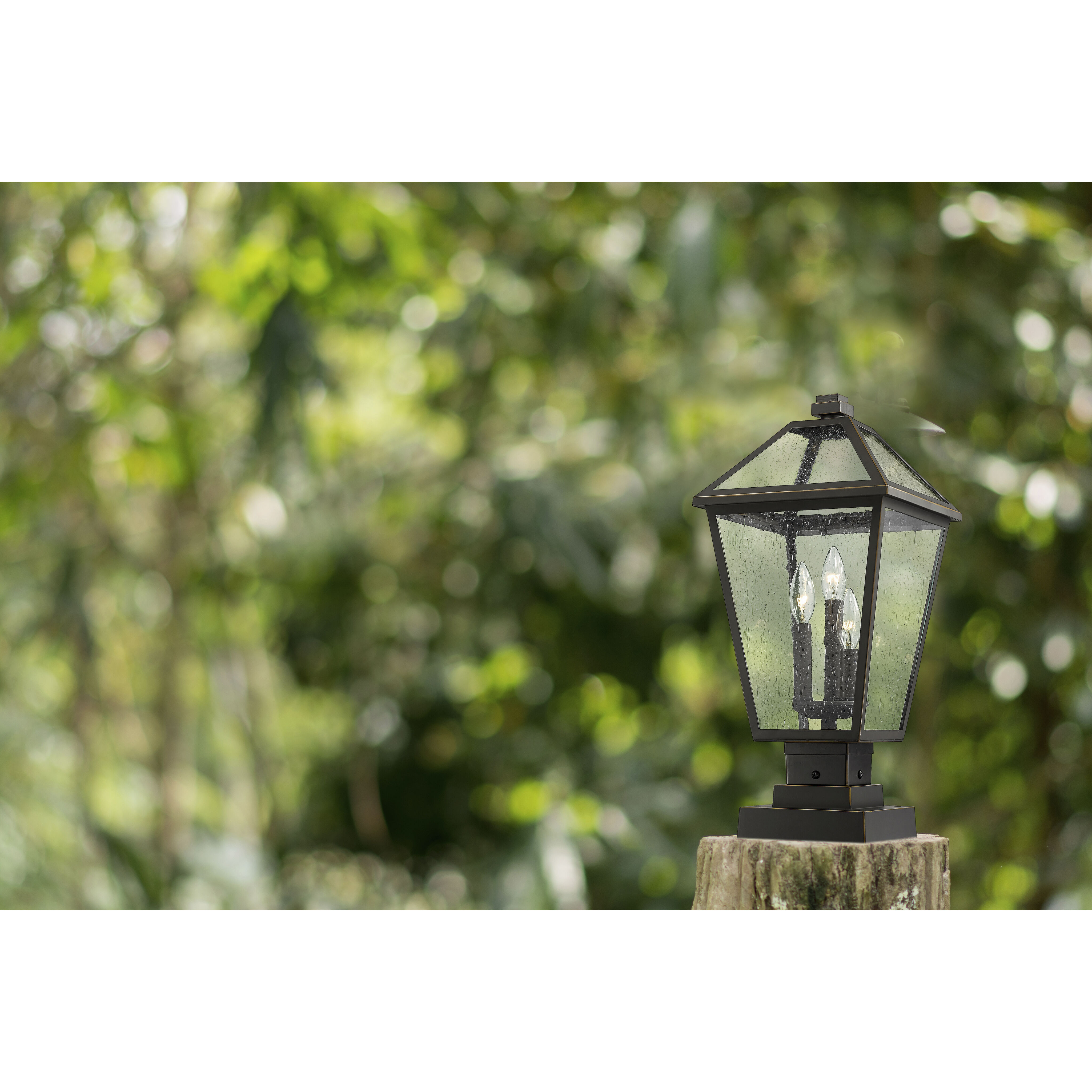 Talbot 3 Light 21 inch Oil Rubbed Bronze Outdoor Pier Mounted Fixture in Seedy Glass