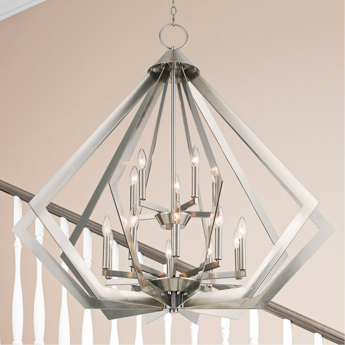 Prism 15 Light 42 inch Brushed Nickel Foyer Chandelier Ceiling Light