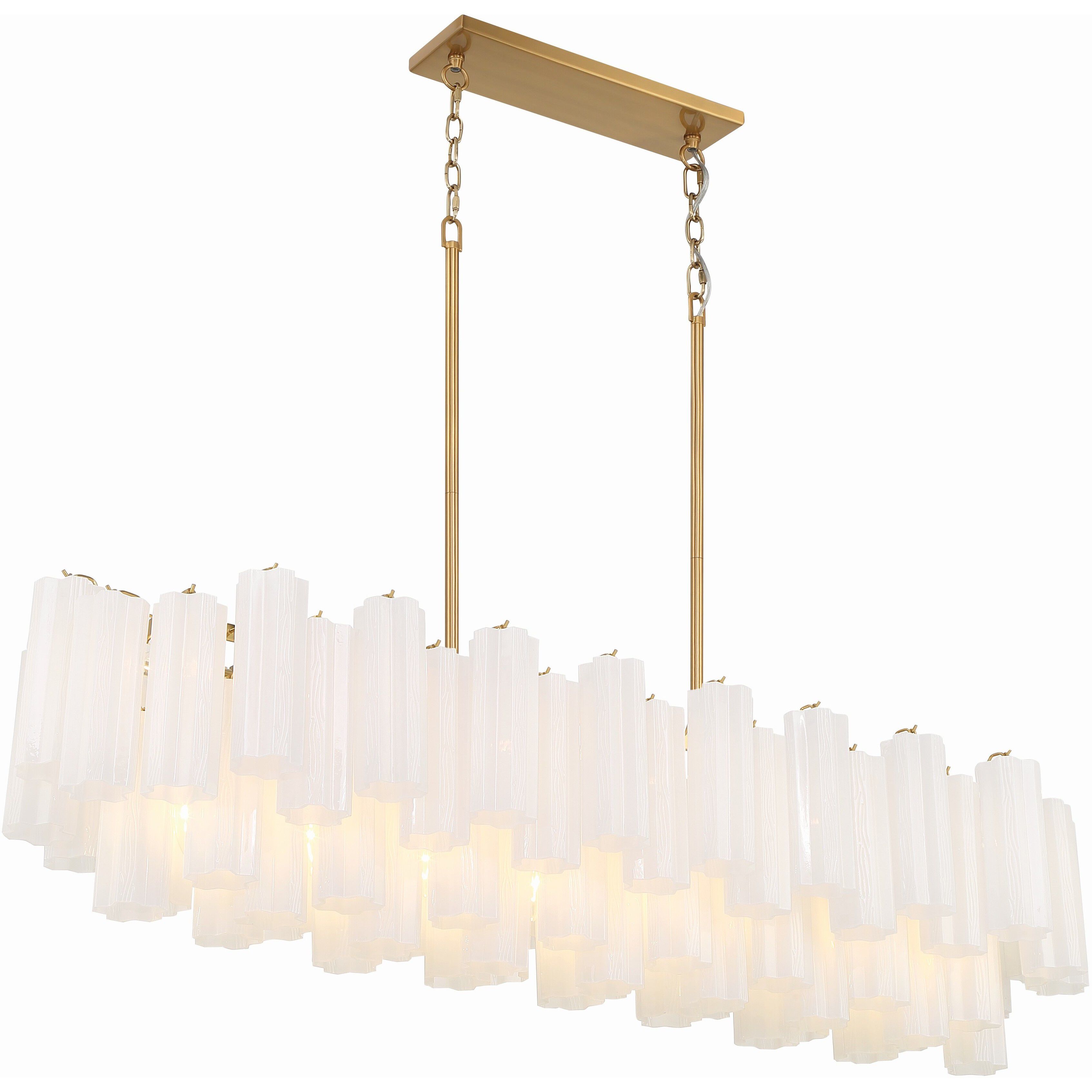Addis 14 Light 51.75 inch Aged Brass Linear Chandelier Ceiling Light in Tronchi Glass White