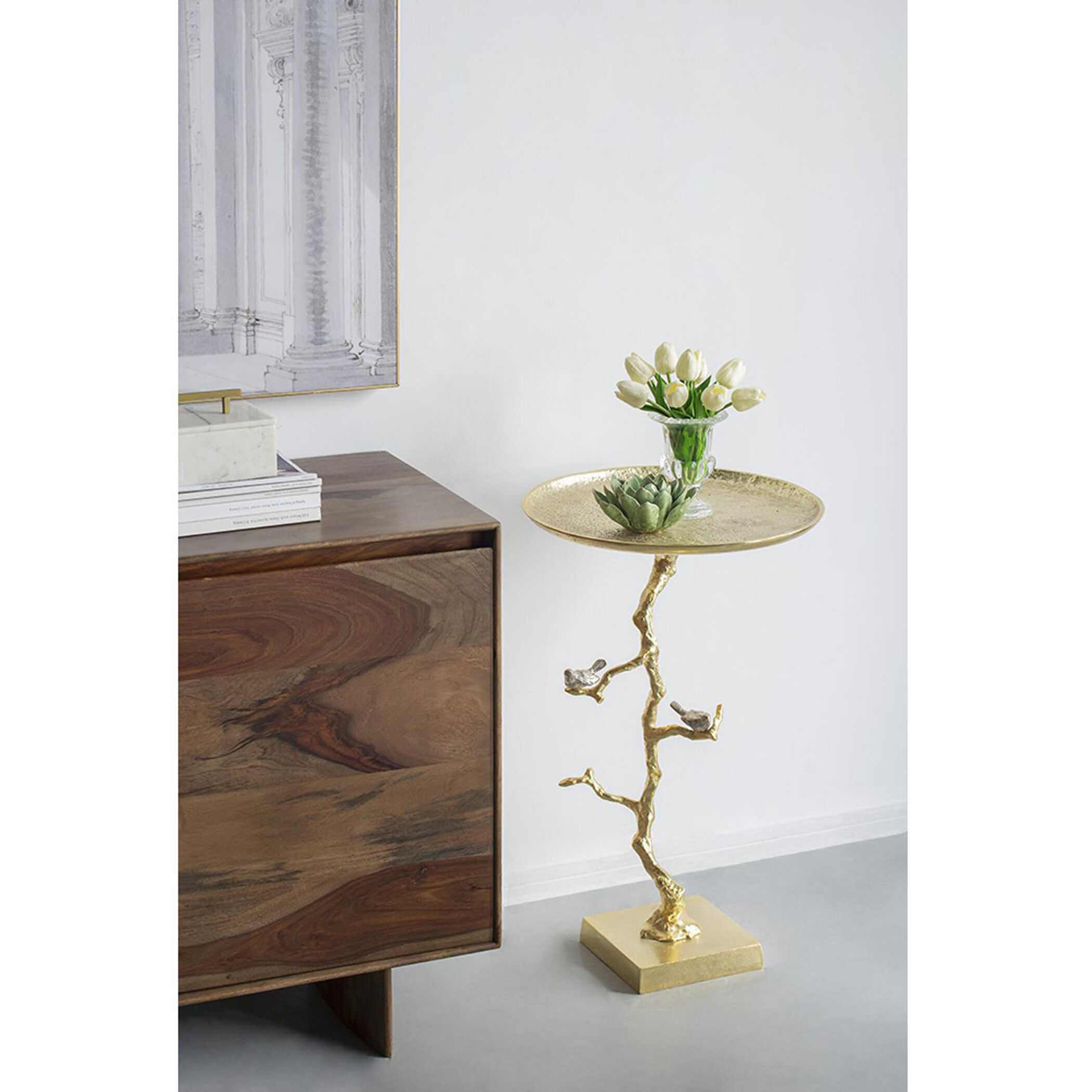 Welling Demilune Table in White/Gold