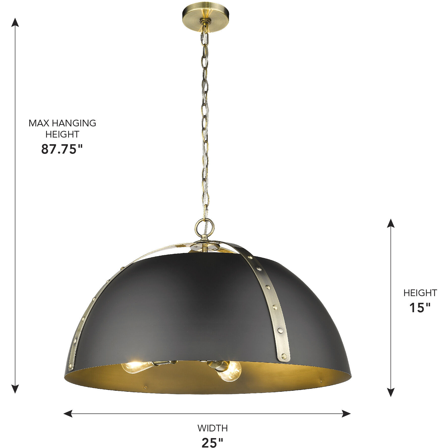 Aldrich Pendant Ceiling Light in Aged Brass, Matte Black