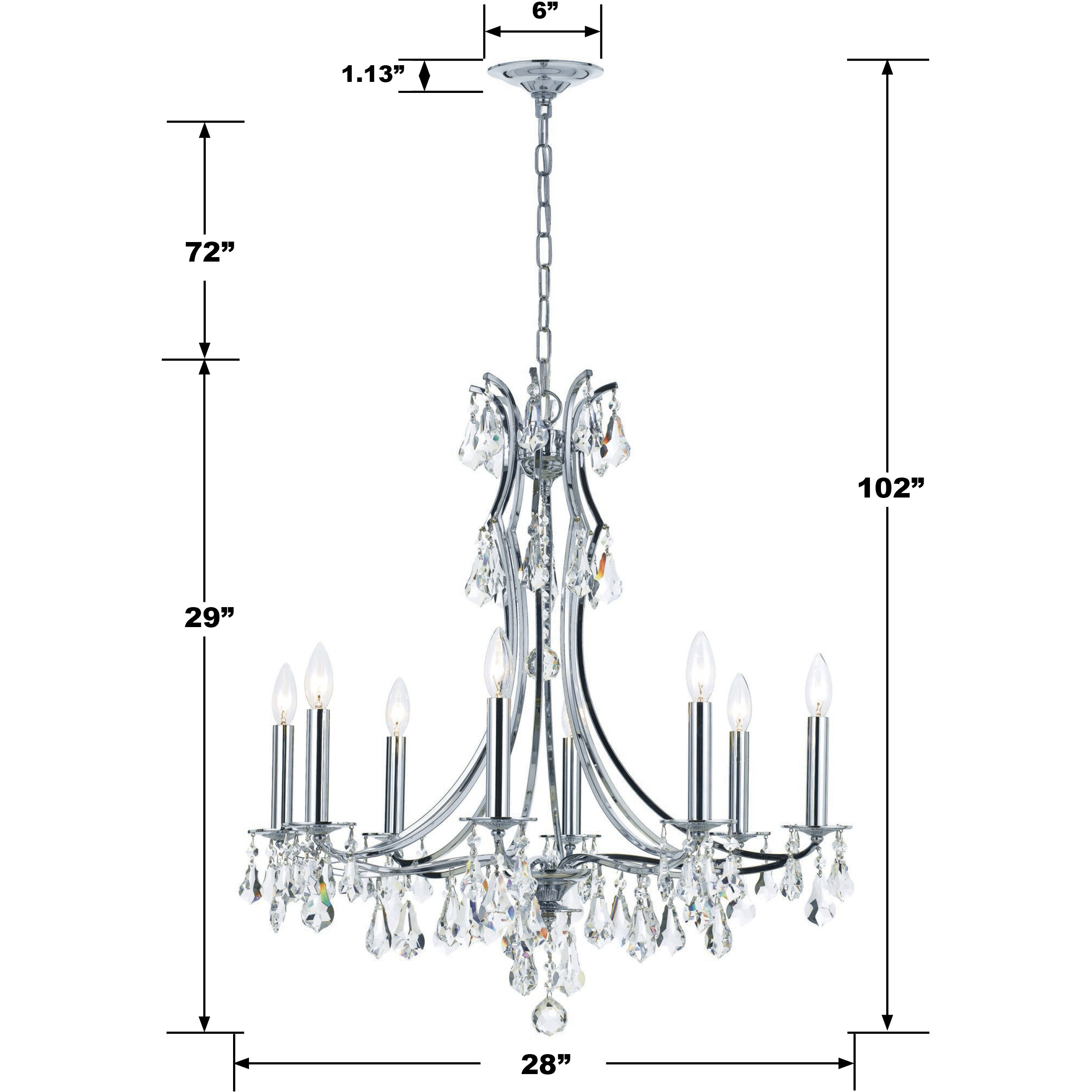 Cedar 8 Light 28 inch Polished Chrome Chandelier Ceiling Light in Clear Hand Cut