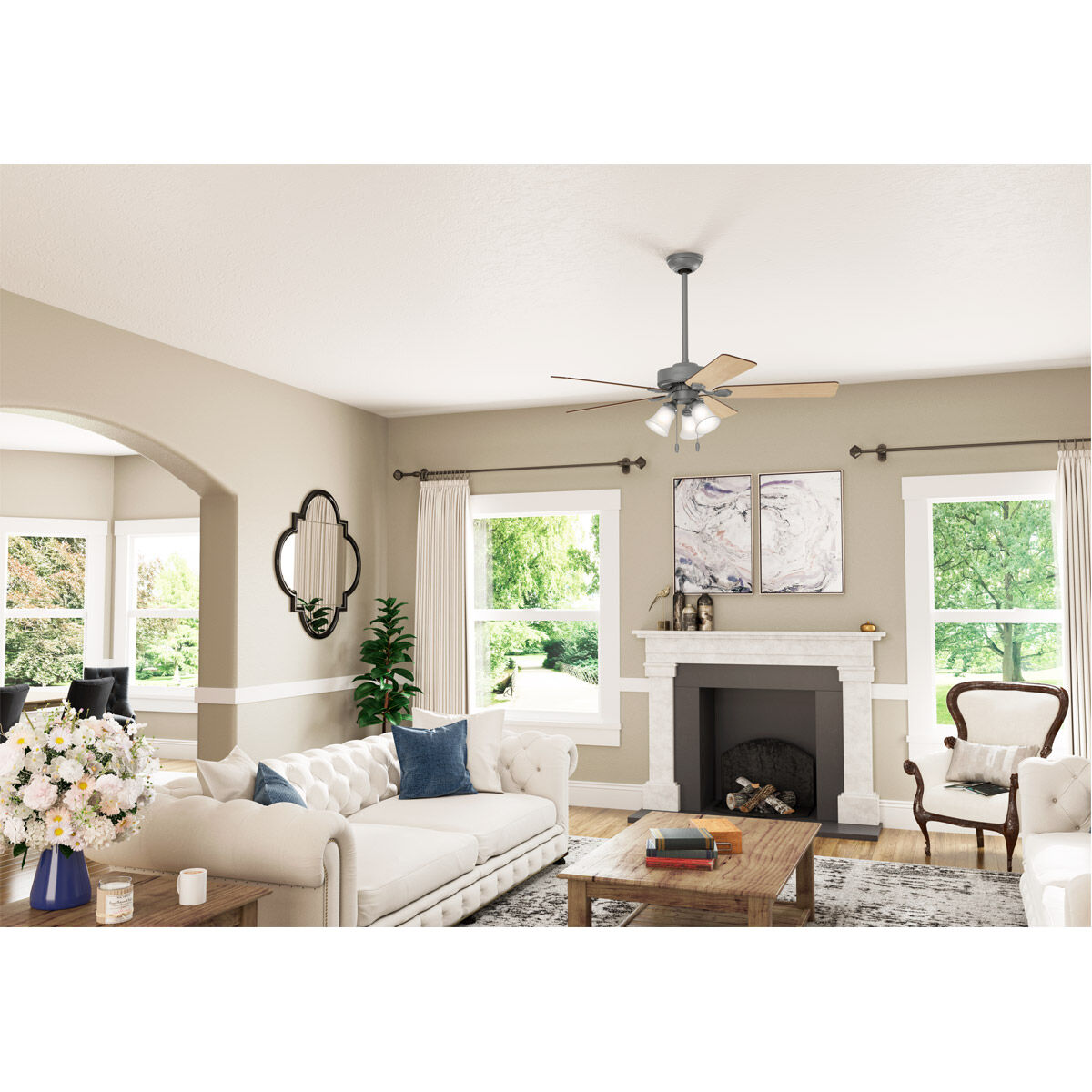 Swanson 52 inch Matte Silver with Autumn Walnut/Natural Wood Blades Ceiling Fan