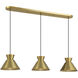 Mid-Century Modern 3 Light 40 inch Natural Brass Linear Chandelier Ceiling Light