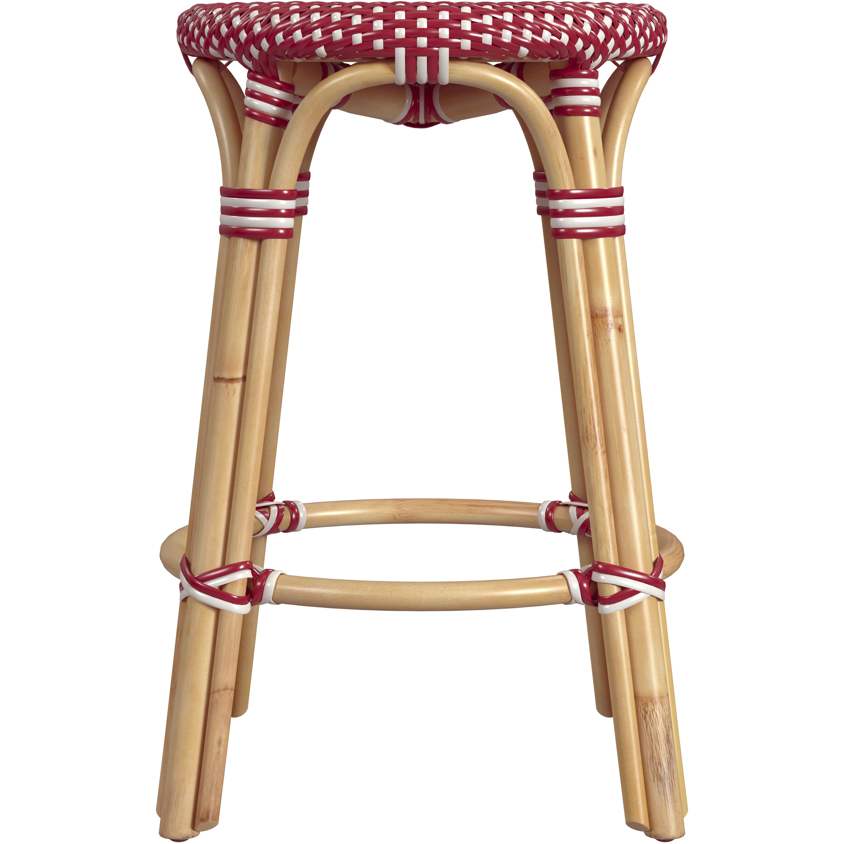 Tobias Rattan Round 24" Counter Stool in Red and White Dot