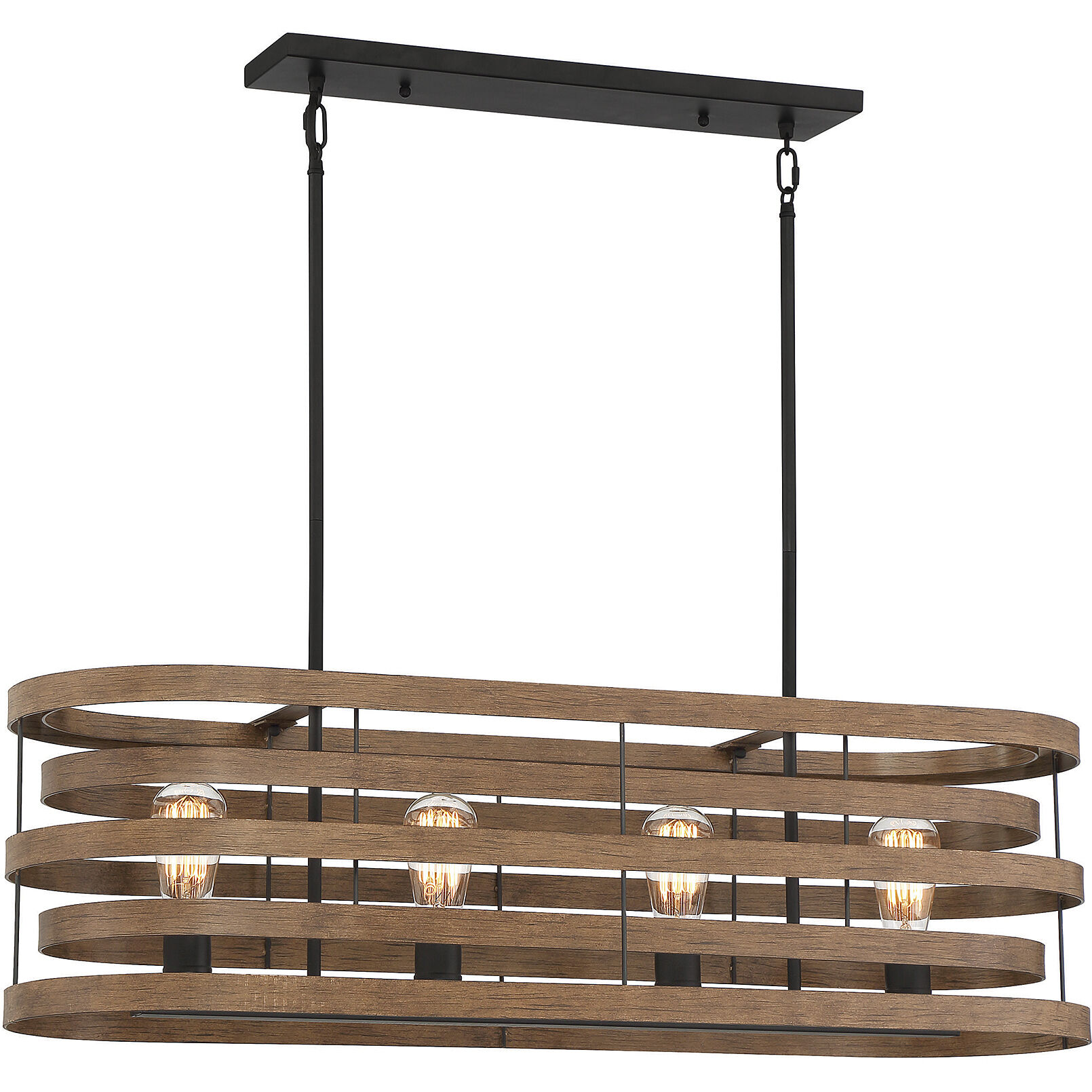 Blaine 4 Light 38 inch Natural Walnut with Black Accents Linear Chandelier Ceiling Light