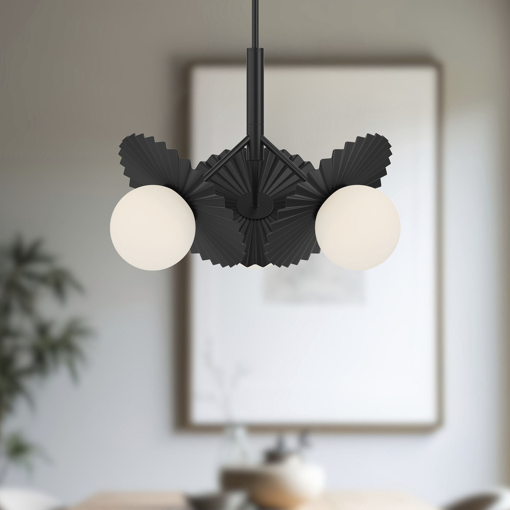 Alora Mood Plume 3 Light 22 inch Matte Black/Opal Glass Chandelier Ceiling Light