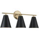 Charlie 3 Light 24 inch Matte Brass Vanity Light Wall Light in Matte Black with White Interior
