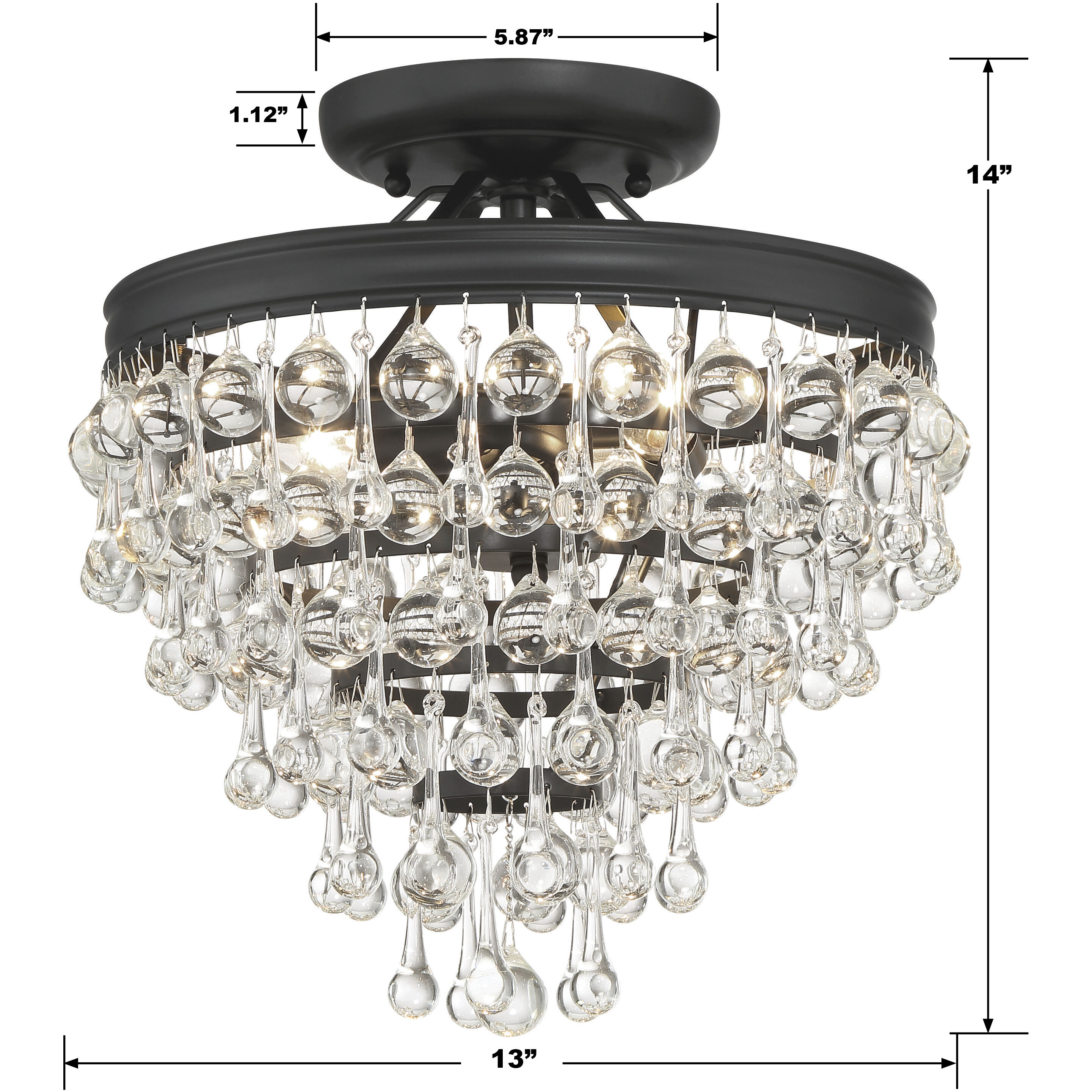 Calypso 3 Light 13 inch Matte Black Semi Flush Ceiling Light