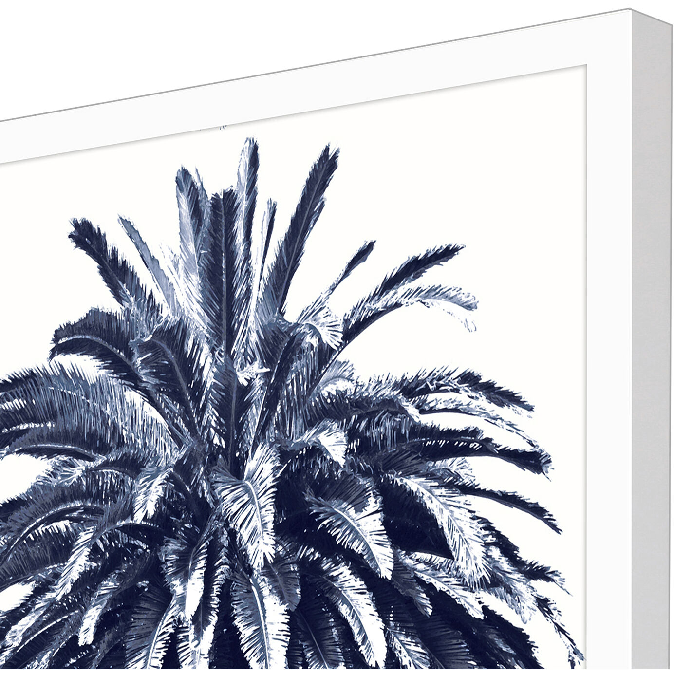 Palm Tree Blue Blue and White Framed Art