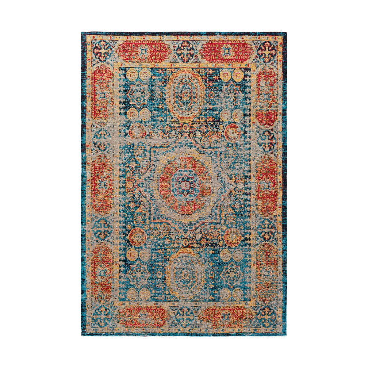 Javan 90 X 60 inch Bright Blue/Saffron/Bright Red/Black/Taupe Rugs, Polyester and Cotton