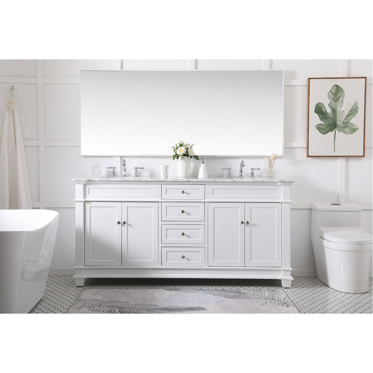 Wesley 72 X 22 X 35 inch White Vanity Sink Set