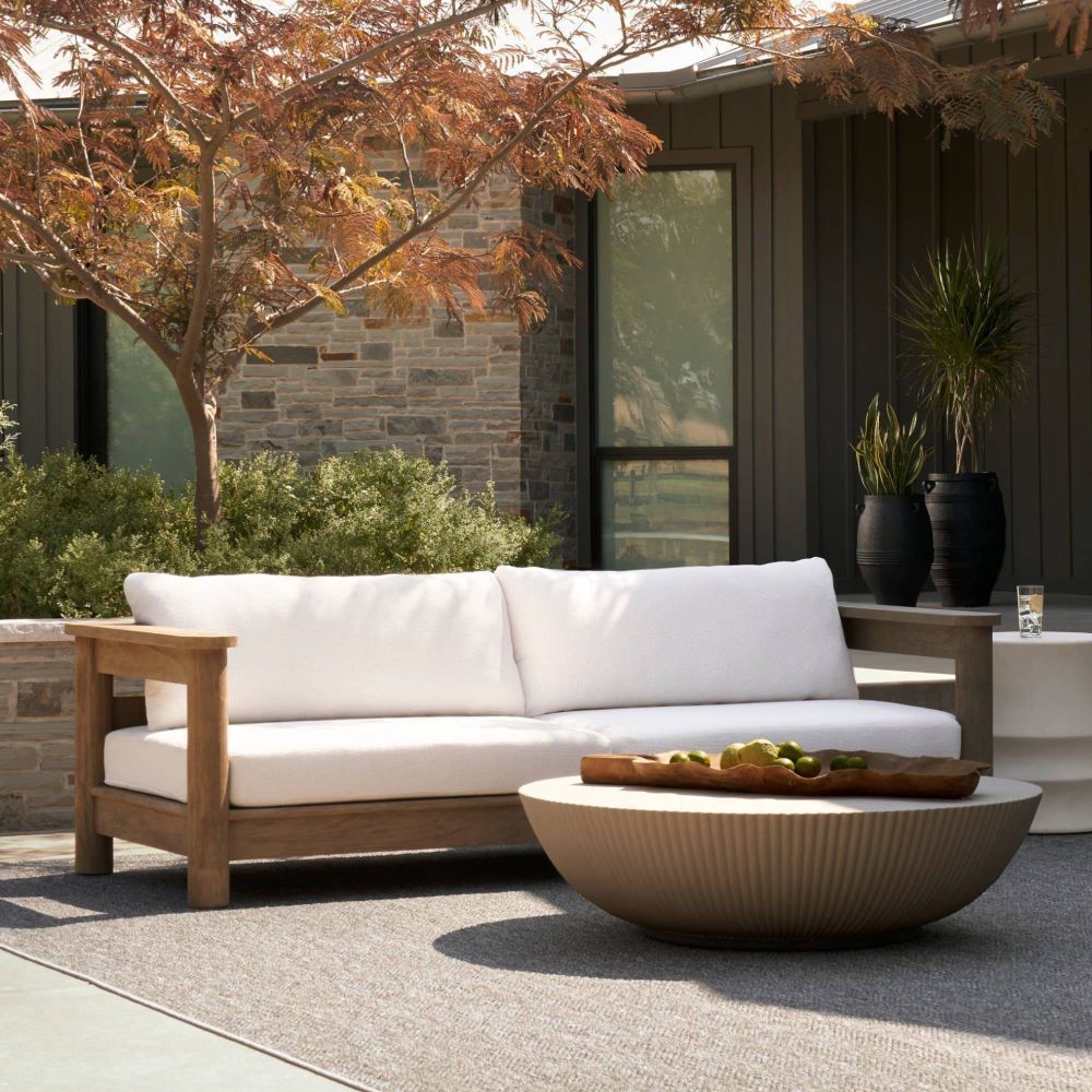 Caldwell Shale and Weathered Teak Outdoor Sofa