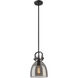 Newton Bell 1 Light 8 inch Matte Black Mini Pendant Ceiling Light in Light Smoke Glass
