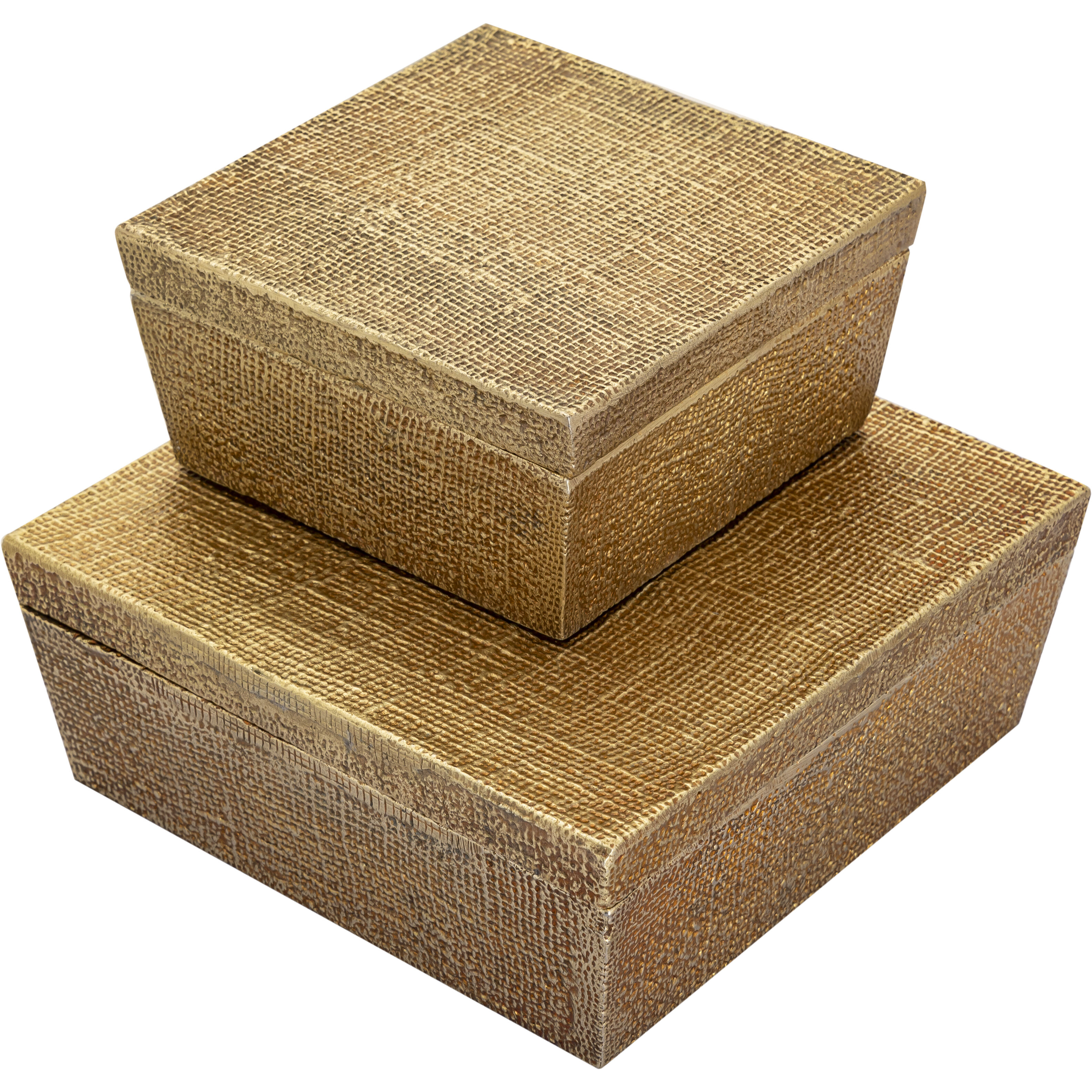 Square Linen 11 X 11 inch Antique Brass Box