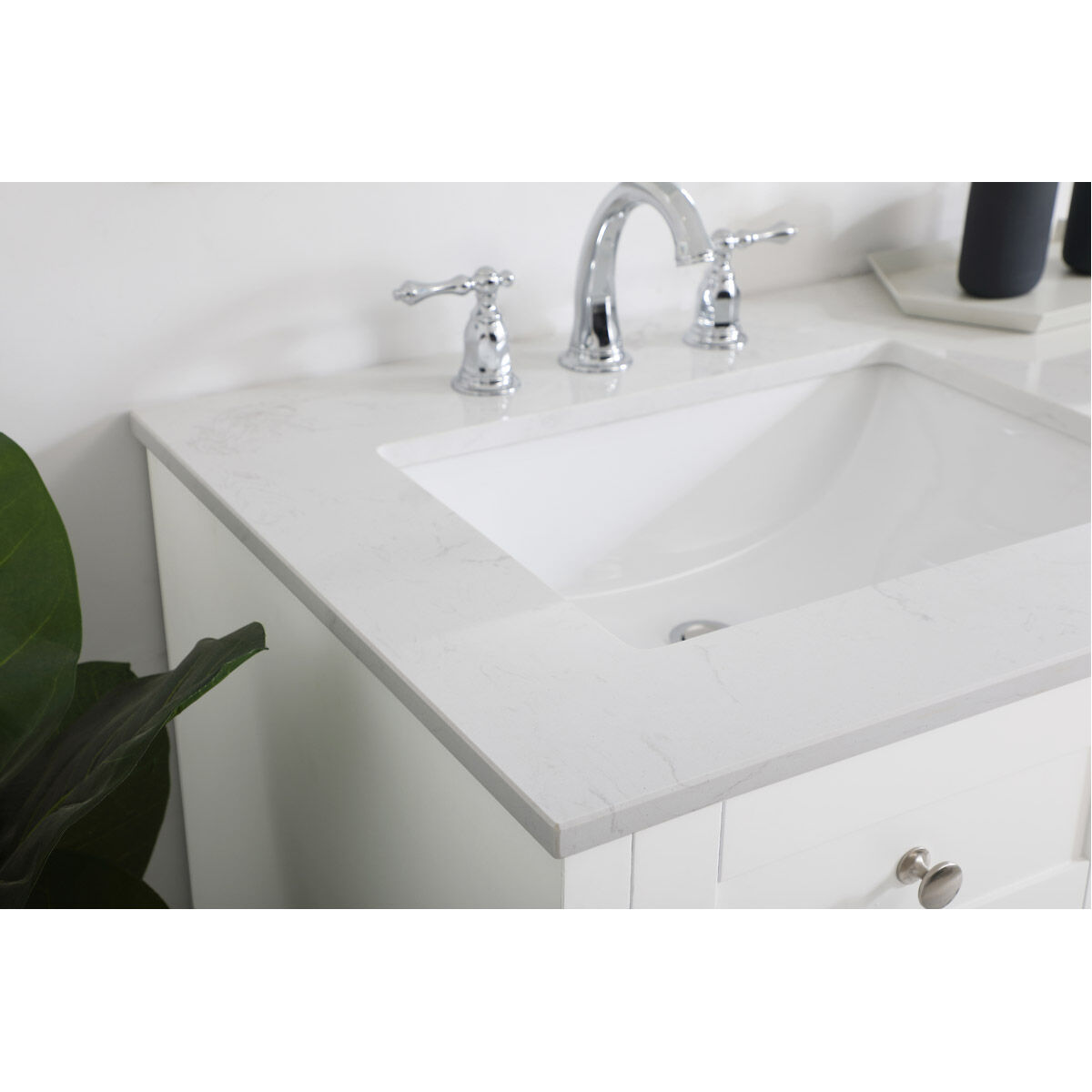 Moore 60 X 22 X 34 inch White and Brushed Nickel with Calacatta Quartz Vanity Sink Set