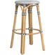Tobias Round Rattan 30" Bar Stool in White and Navy Dot