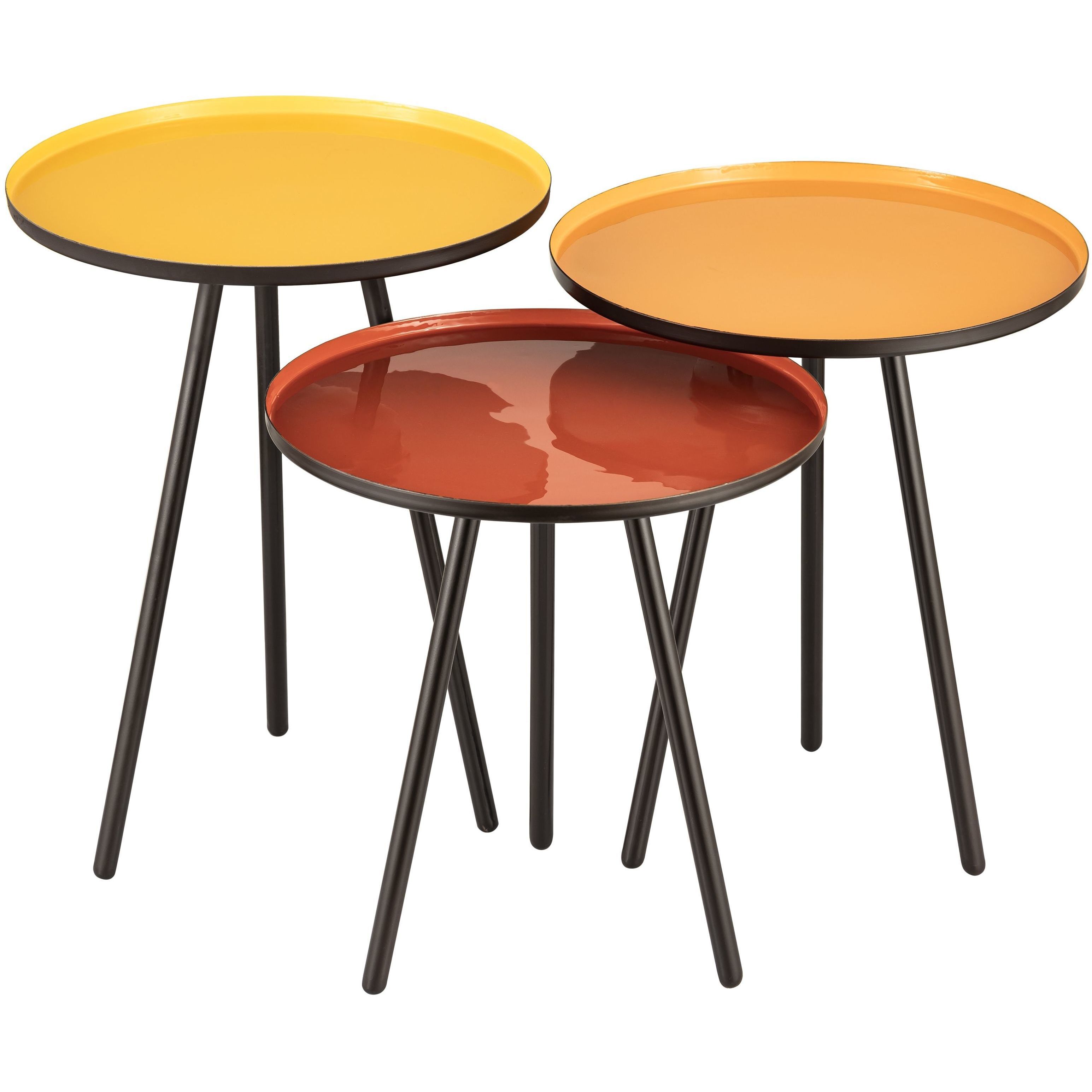 Gregg 21 X 16 inch Orange Enamel with Red Enamel and Black Accent Table, Set of 3