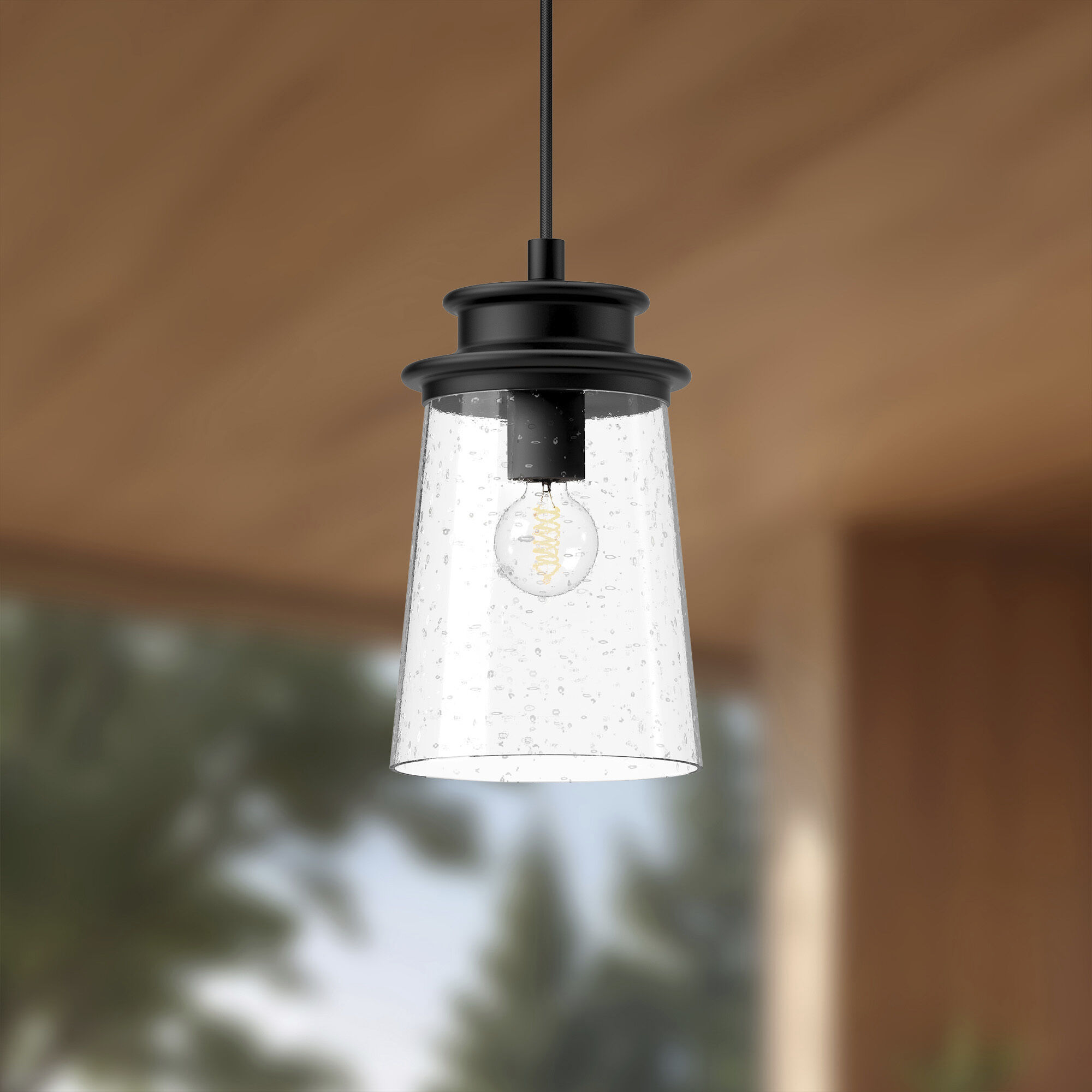 Alora Mood Quincy 1 Light 6 inch Clear Bubble Glass/Textured Black Exterior Pendant