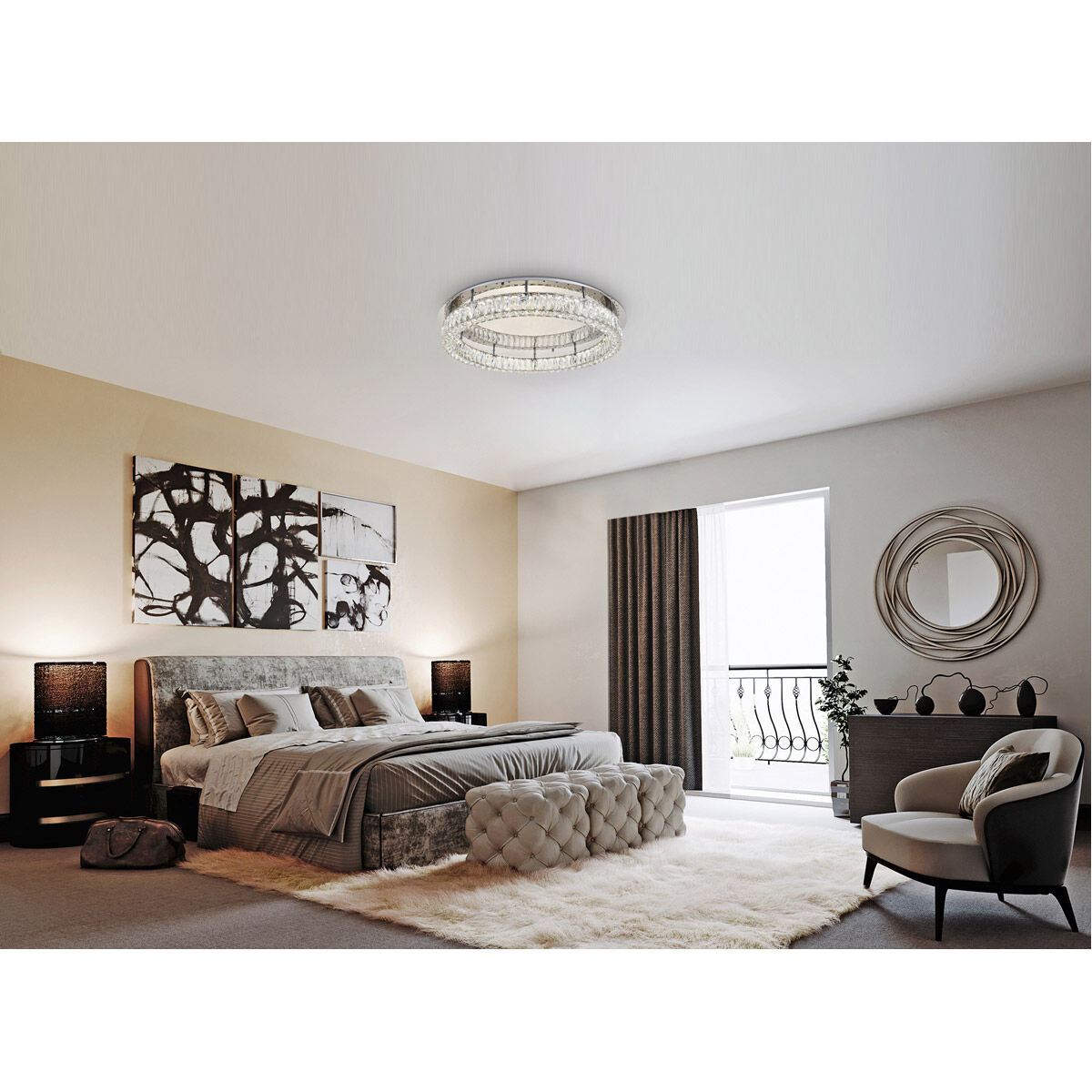 Monroe LED 34 inch Chrome Flush Mount Ceiling Light