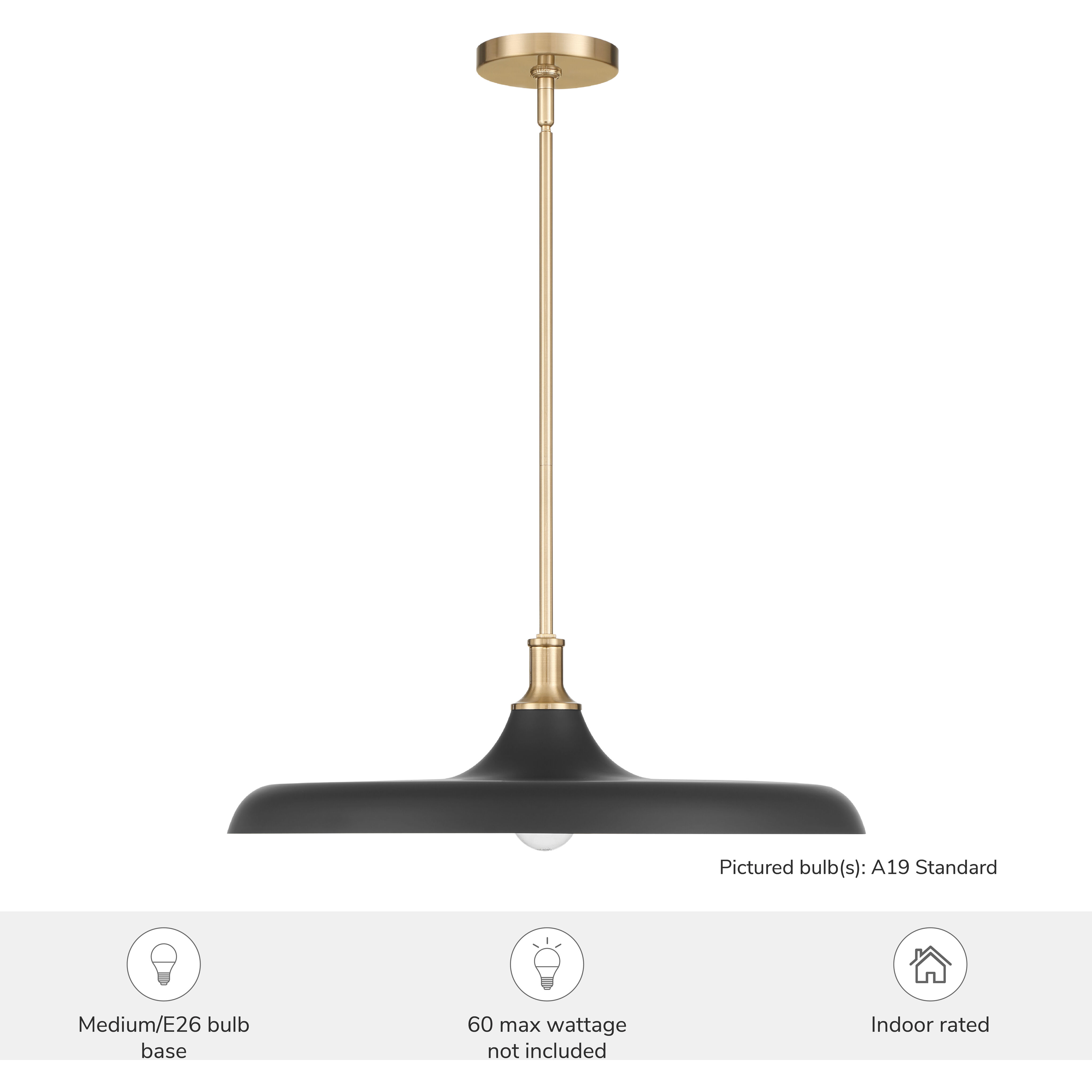 Moriso 1 Light 22 inch Matte Black and Modern Brass Pendant Ceiling Light, Large