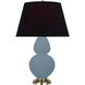 Double Gourd 31 inch 150 watt Matte Steel Blue Glazed Ceramic with Antique Brass Table Lamp Portable Light in Ink Black with Rose Red