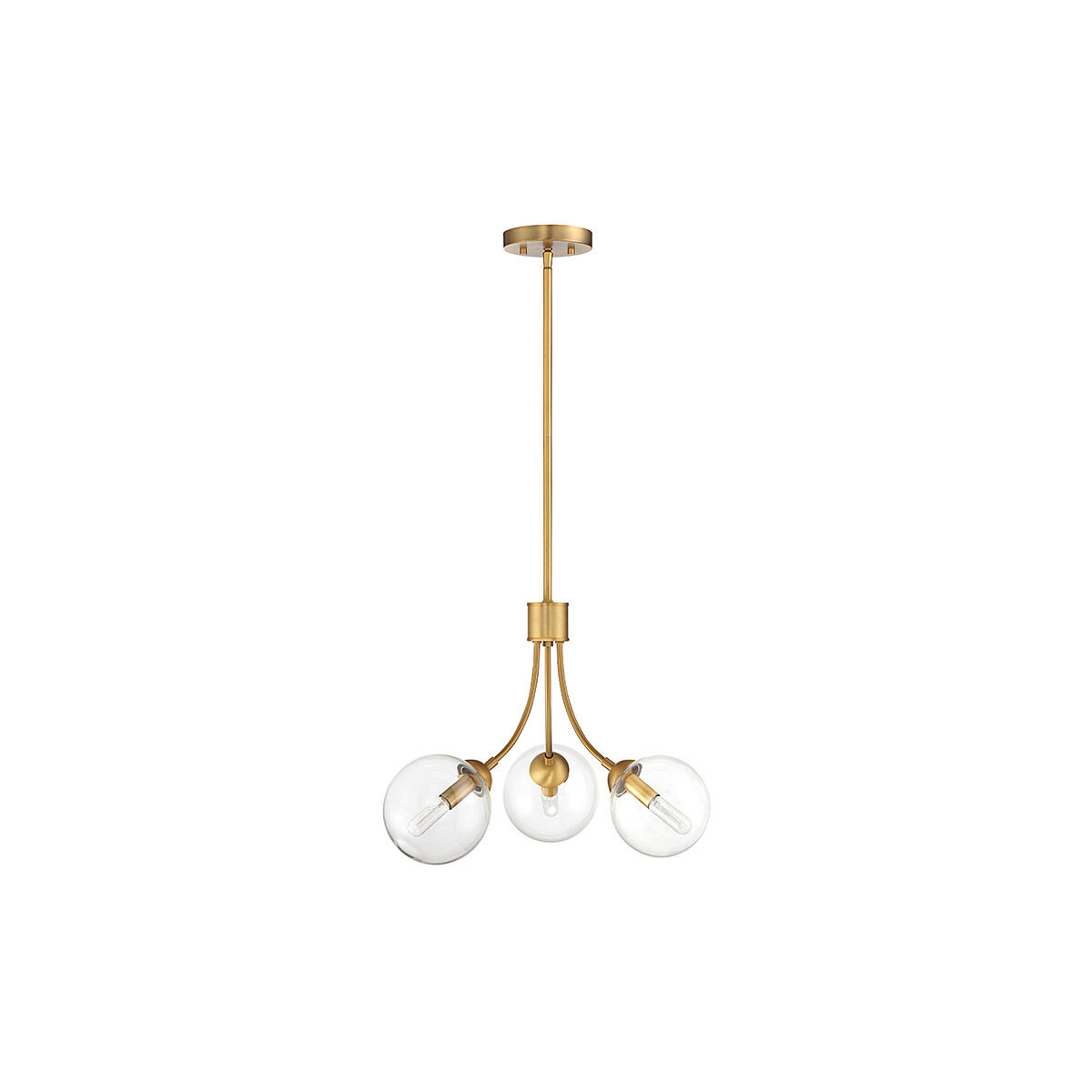 Mid-Century 3 Light 18 inch Natural Brass Chandelier Ceiling Light