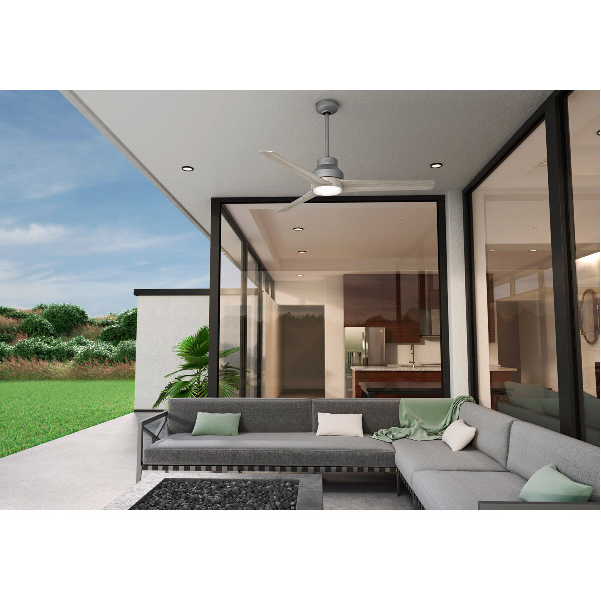 Lakemont 60 inch Matte Silver with Light Grey Oak Blades Outdoor Ceiling Fan