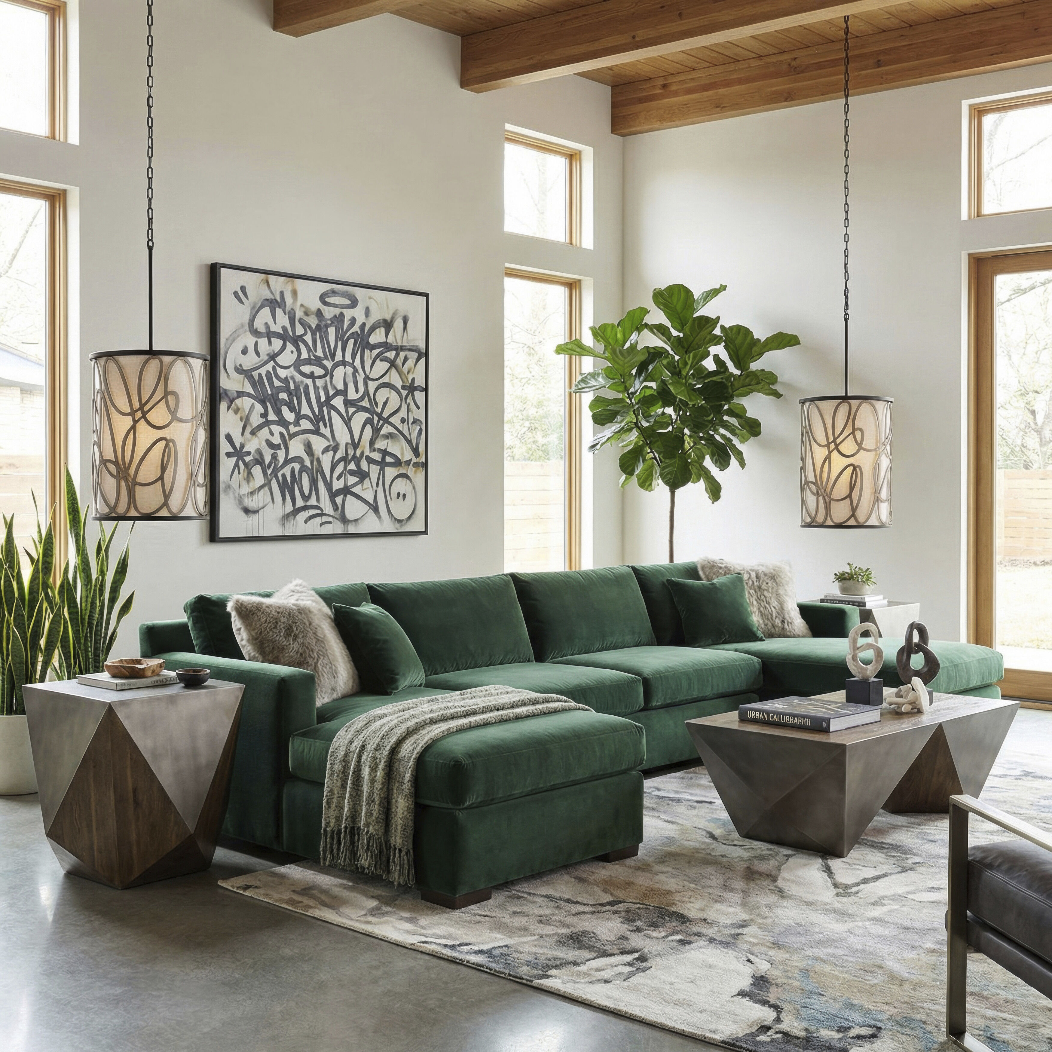 Scribble 6 Light 16 inch Matte Black with Artifact Foyer Pendant Ceiling Light, Smithsonian Collaboration