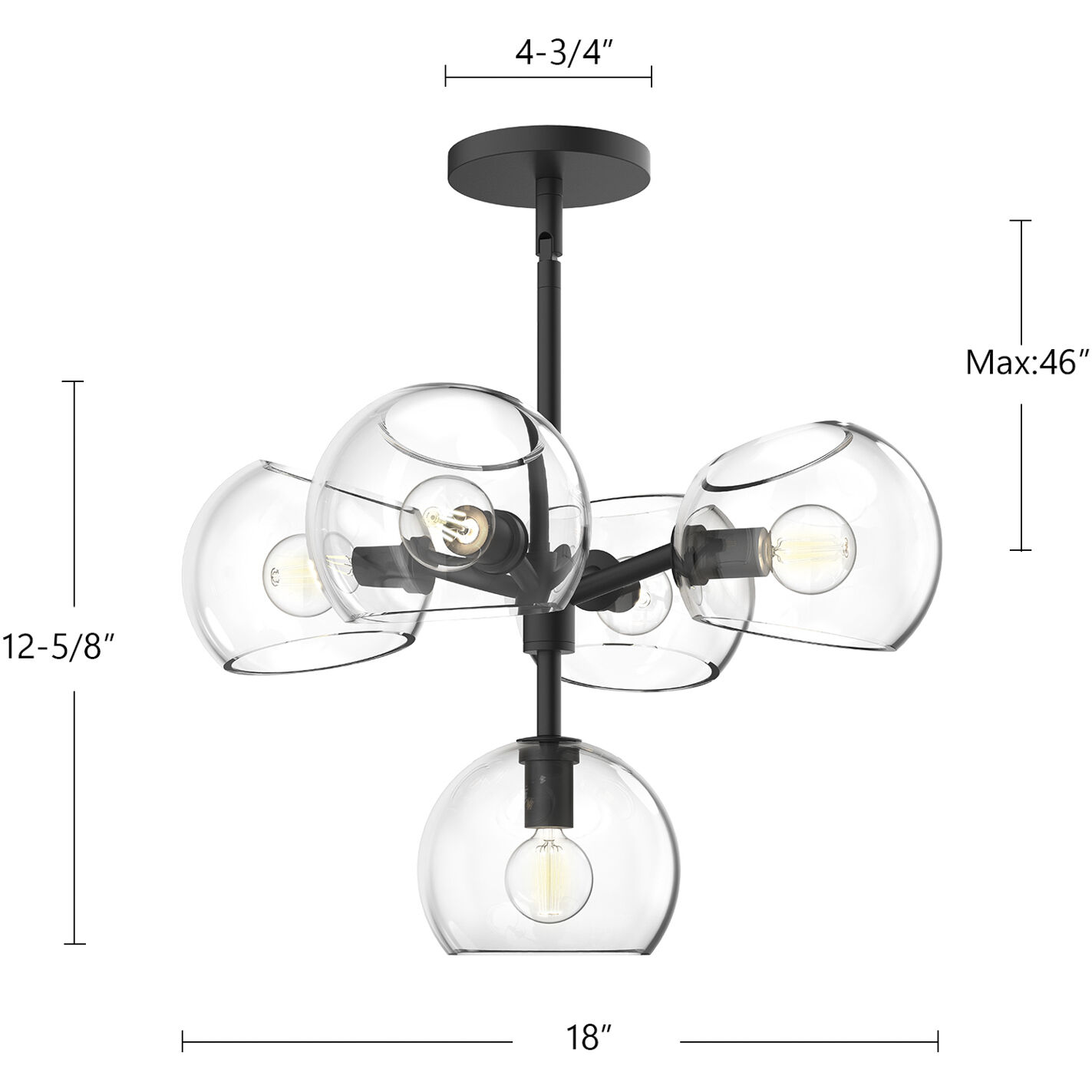 Alora Mood Willow 5 Light 18 inch Matte Black/Smoked Solid Glass Chandelier Ceiling Light in Smoked Glass