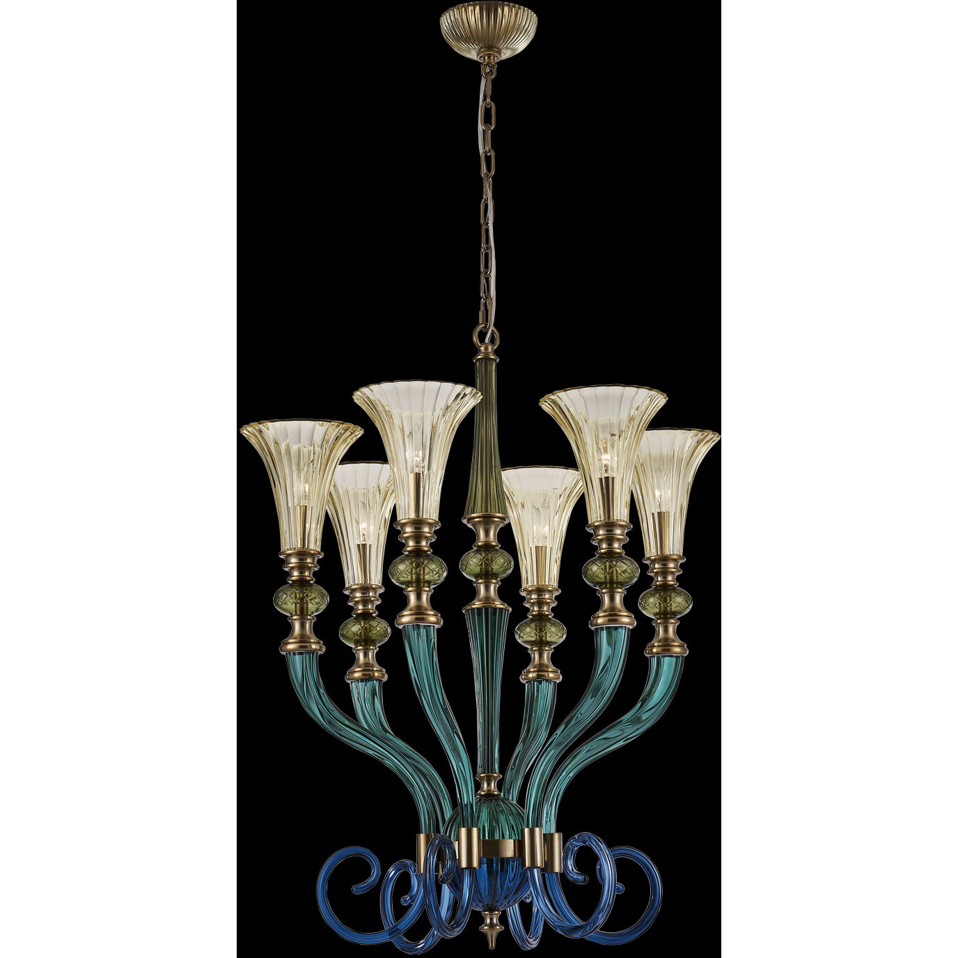 Tinta 6 Light 28 inch Winter Brass Pendant Ceiling Light