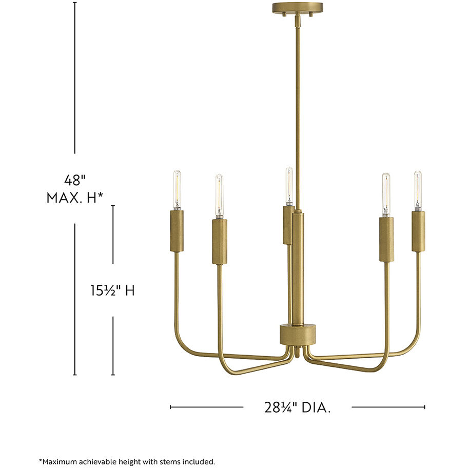 Austen 5 Light 28.25 inch Lacquered Brass Chandelier Ceiling Light