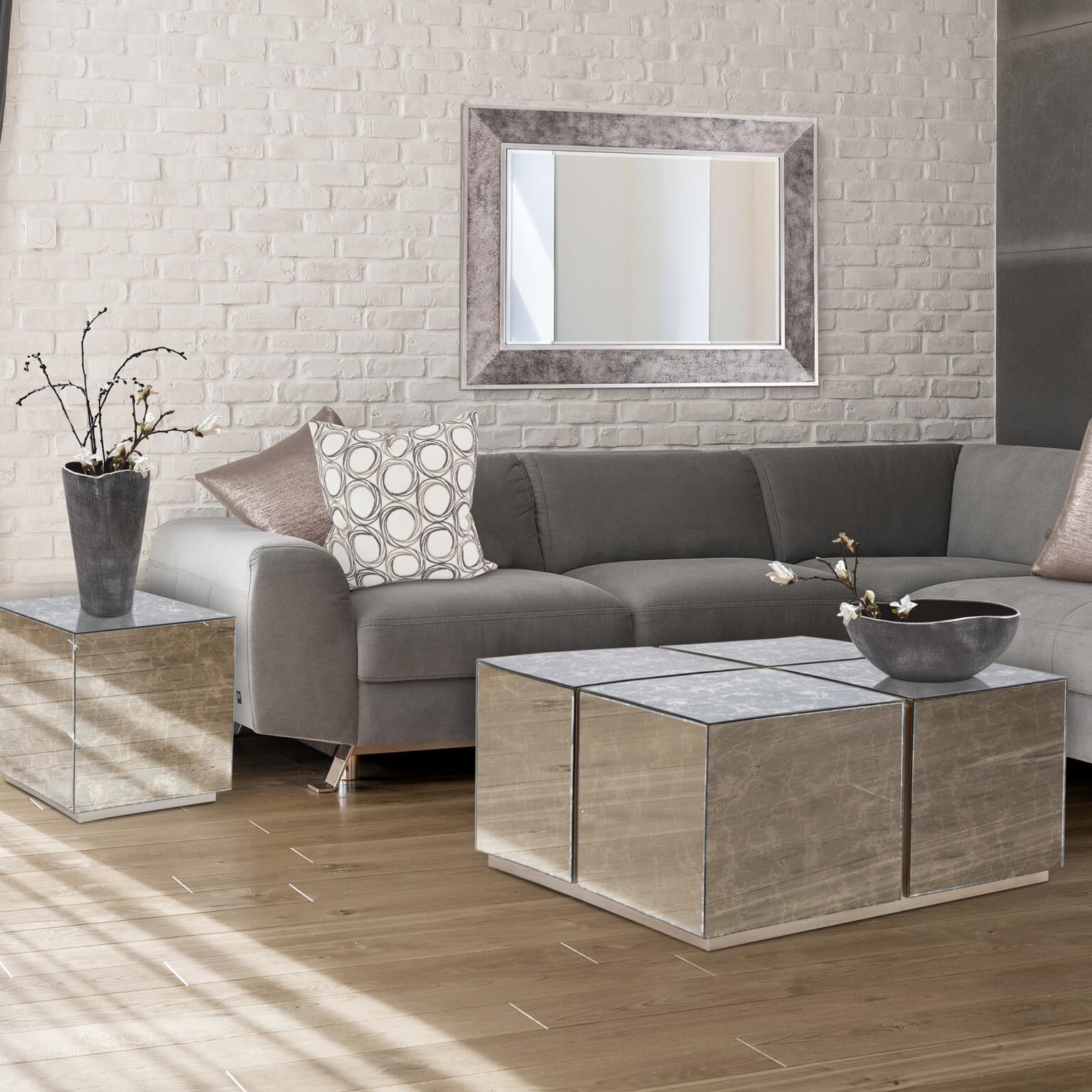 Paxton 17 X 16 inch Antiqued Marbled Glass with Antique Silver Trim Side Table