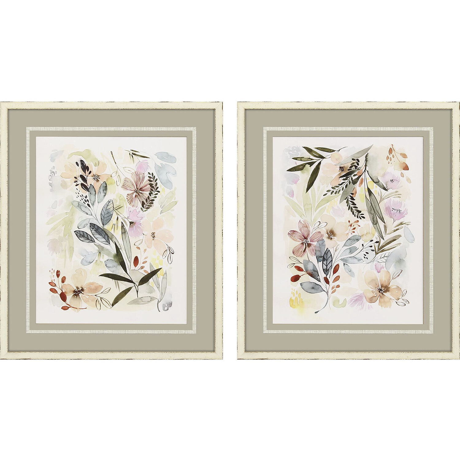 Florals Green and Neutral and Teal Framed Art