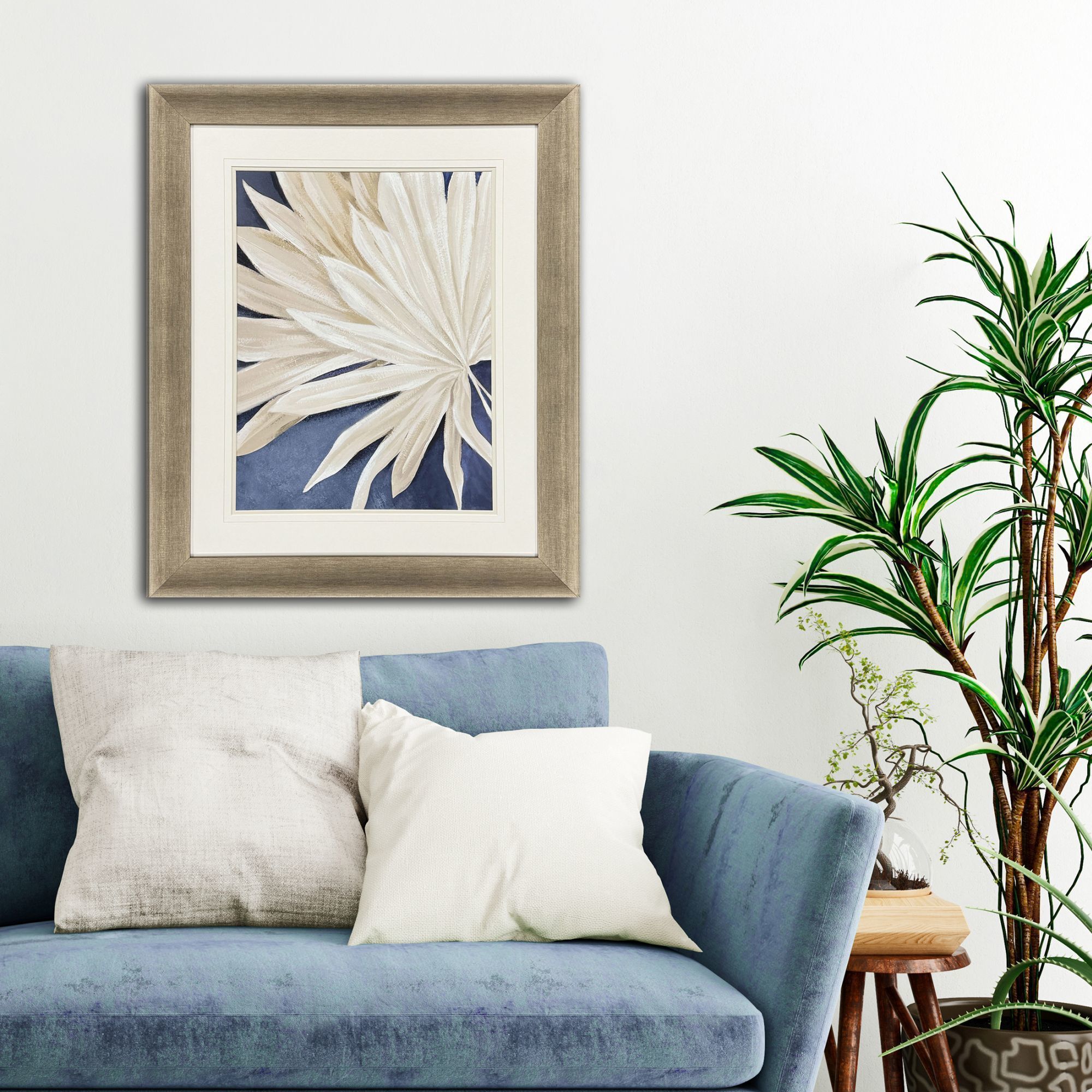 Blue Dry Palms Blue and Beige Framed Art, Propac